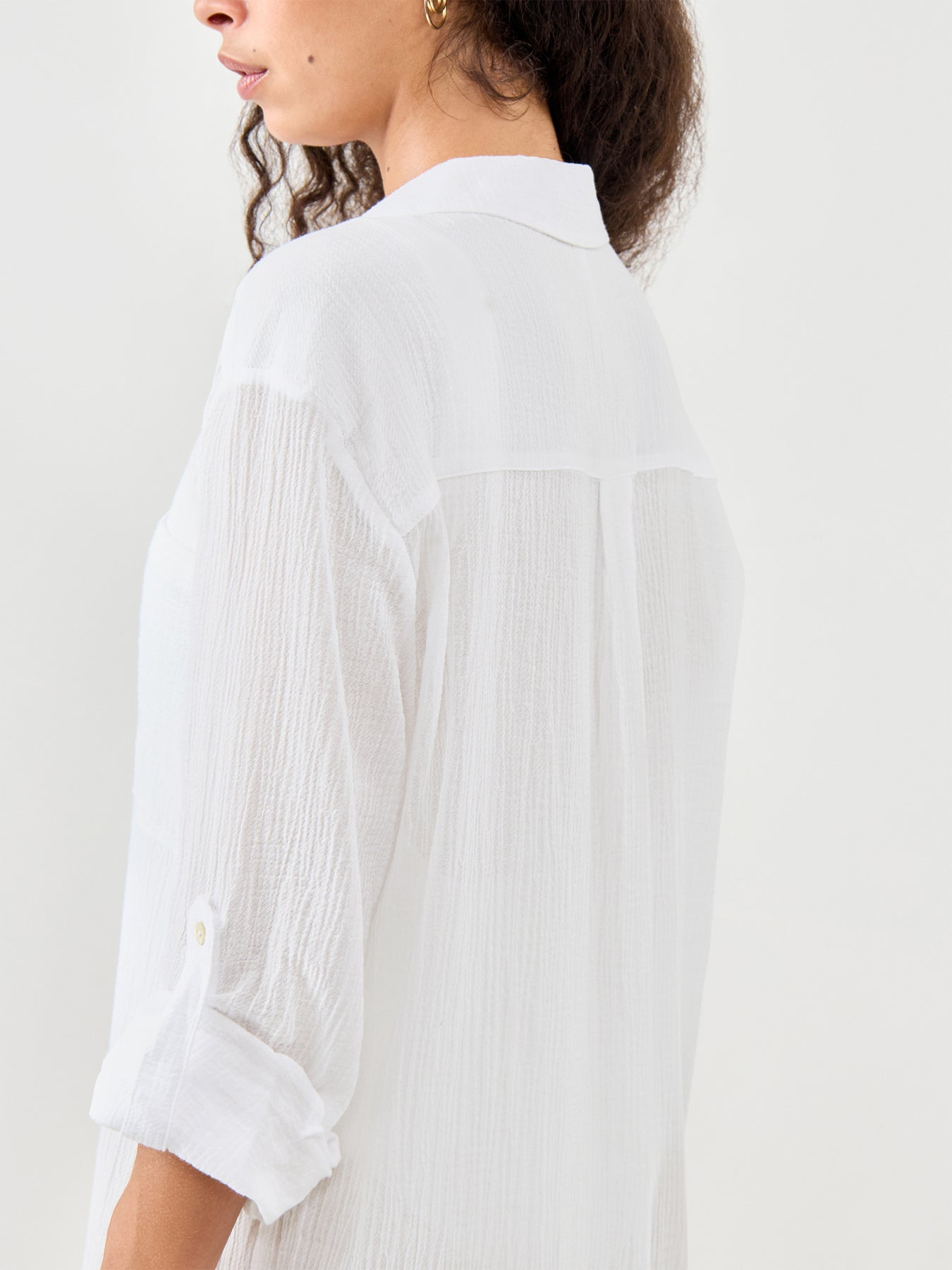 Crinkle Twill Beach Shirt White