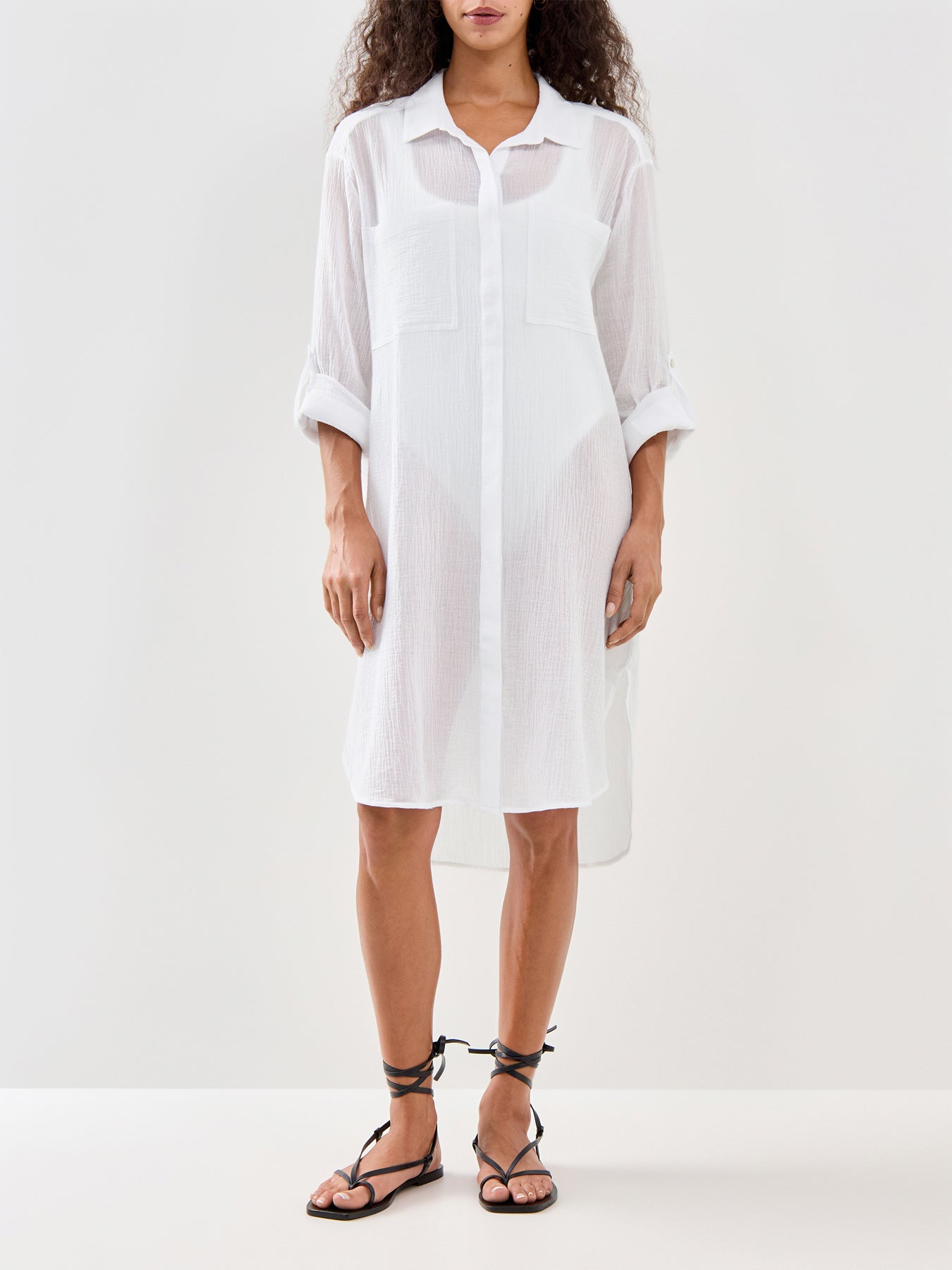 Crinkle Twill Beach Shirt White