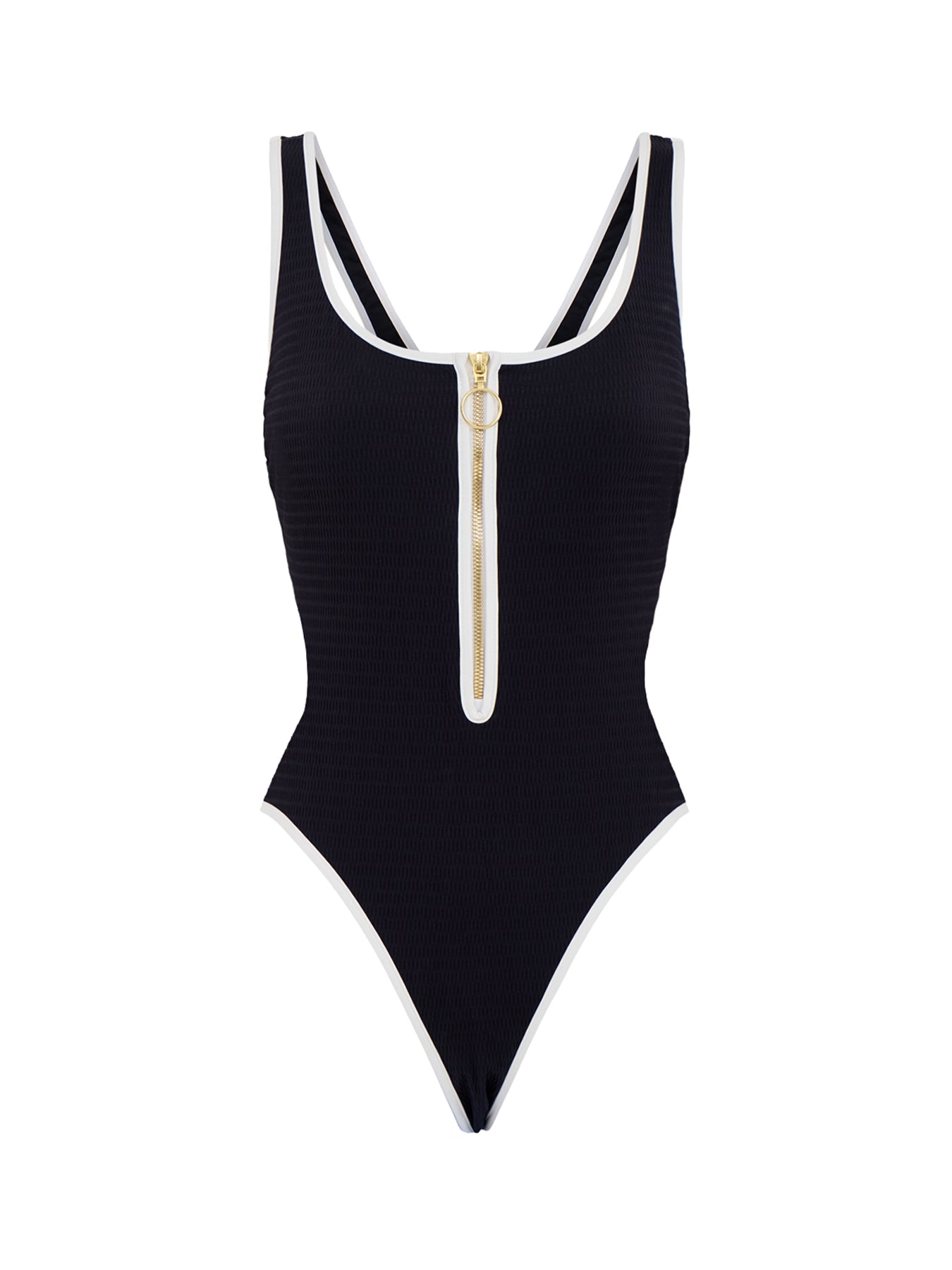 Beach Bound Zip Front Retro One Piece Black