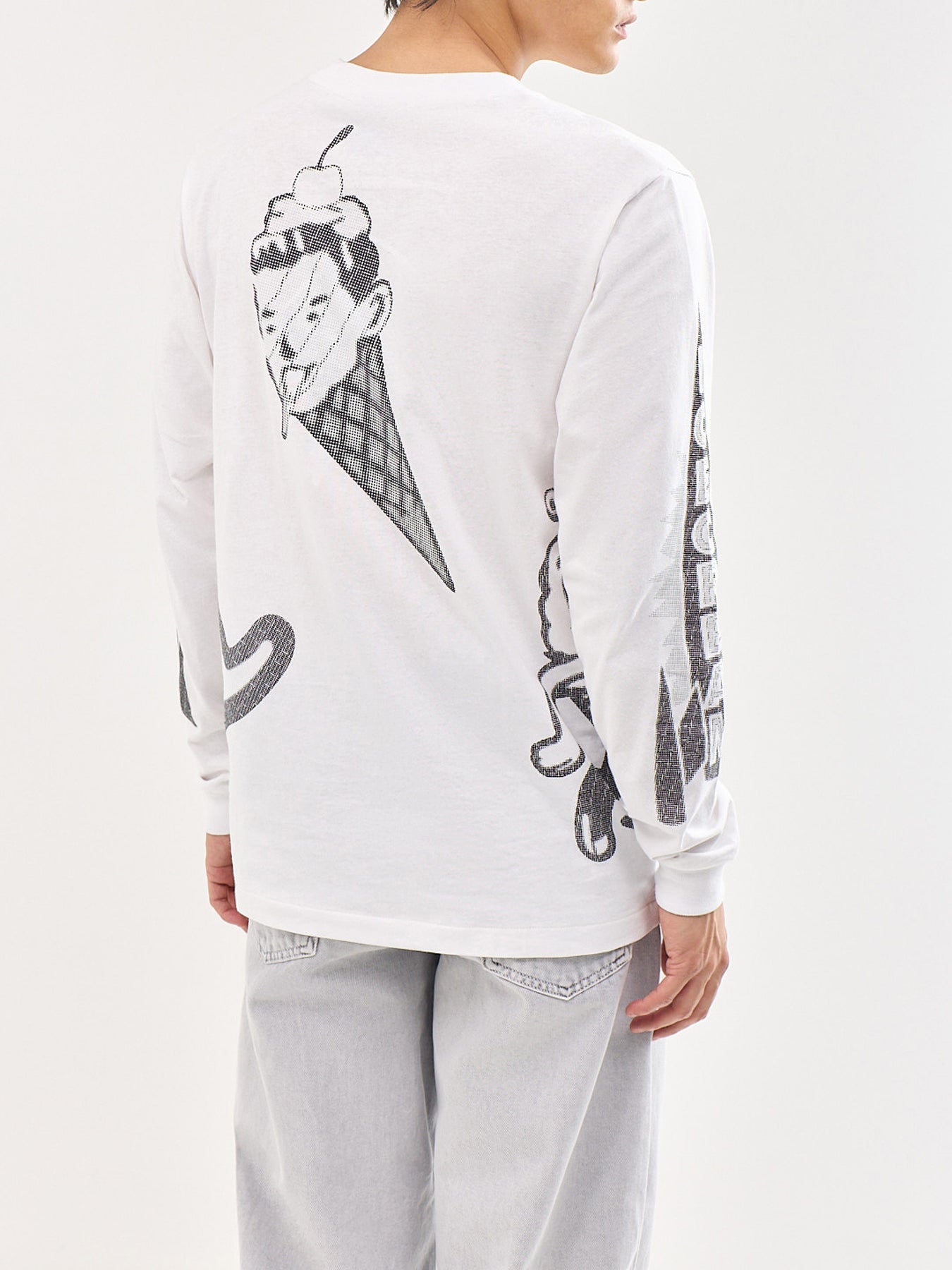 Halftone Multi Logo Long Sleeve T-Shirt White