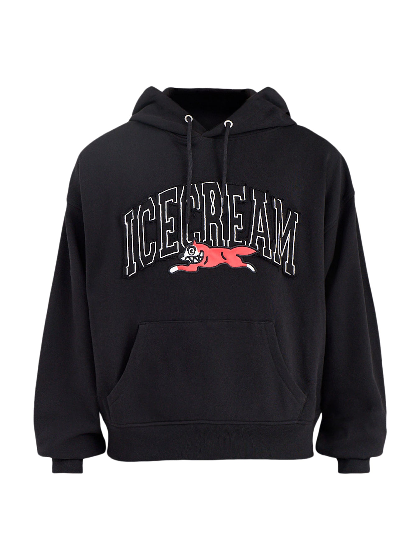 College Applique Running Dog Popover Hoodie Black