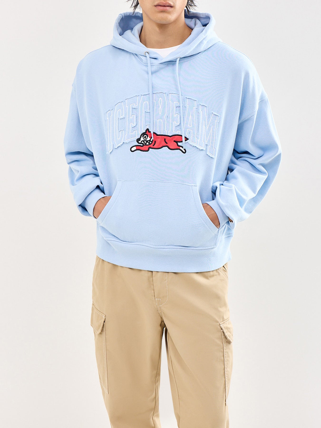 College Applique Running Dog Popover Hoodie Blue