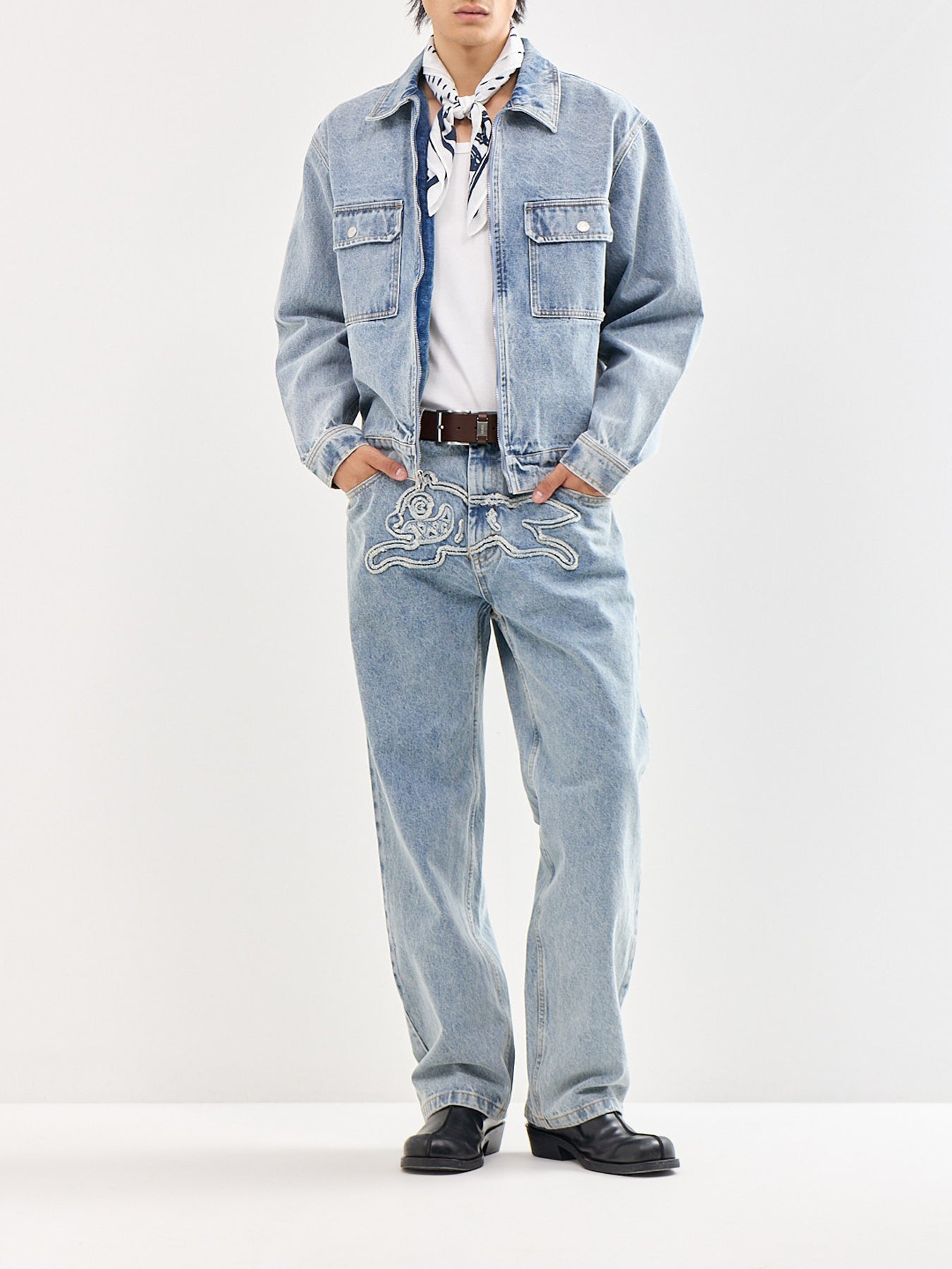 Applique Running Dog Denim Jacket Blue
