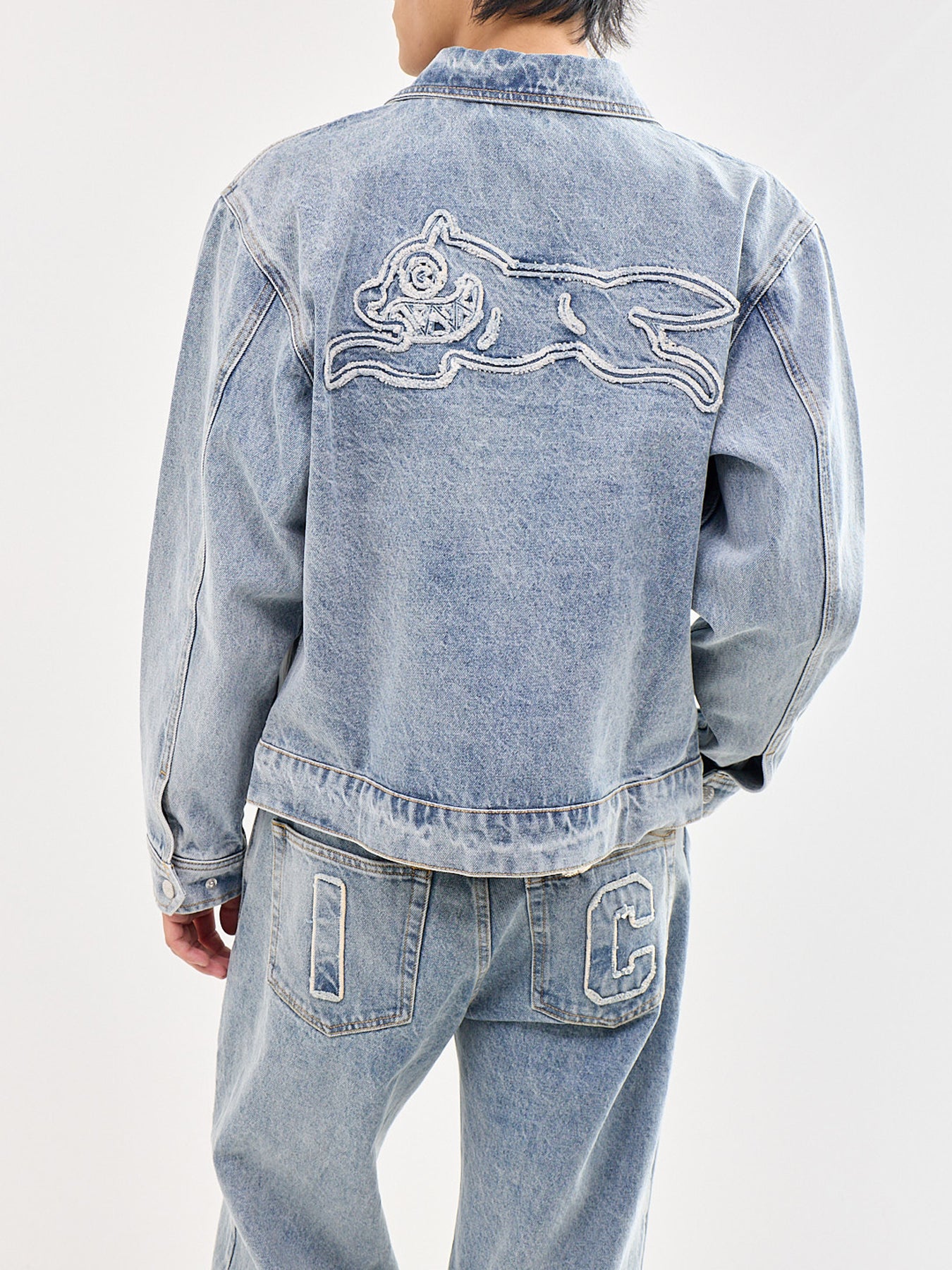 Applique Running Dog Denim Jacket Blue