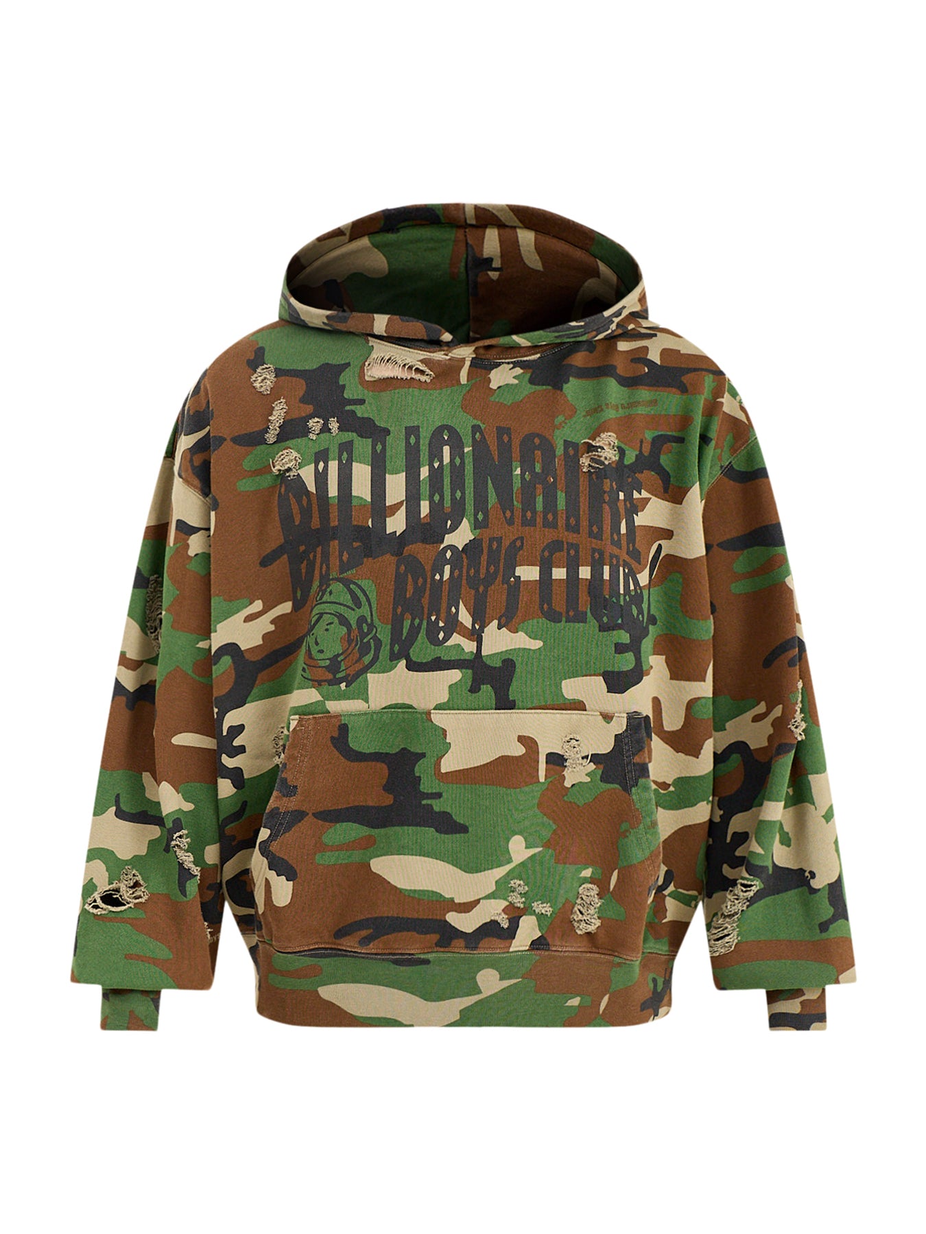 Distressed Camo Oversized Popover Hoodie Green