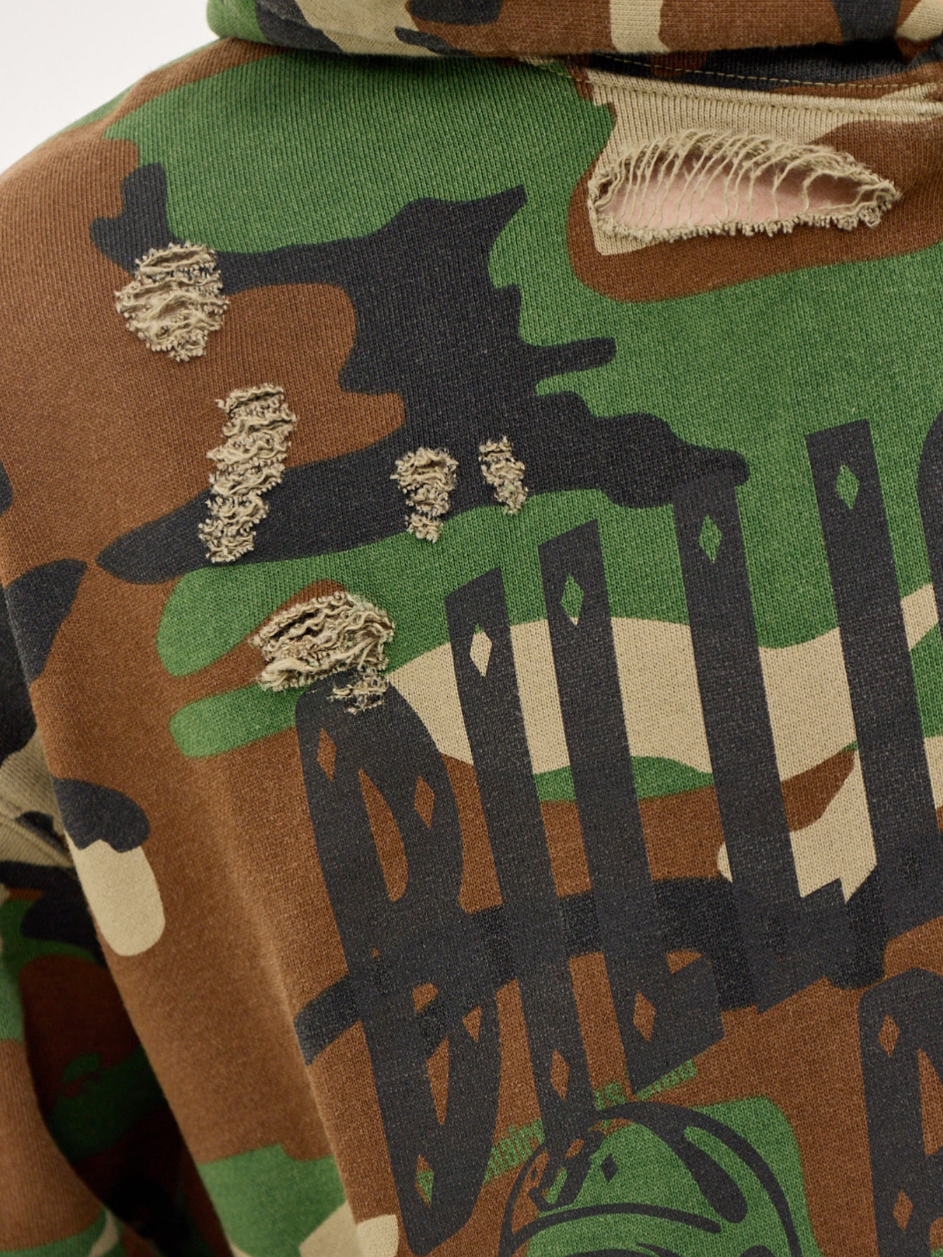 Distressed Camo Oversized Popover Hoodie Green