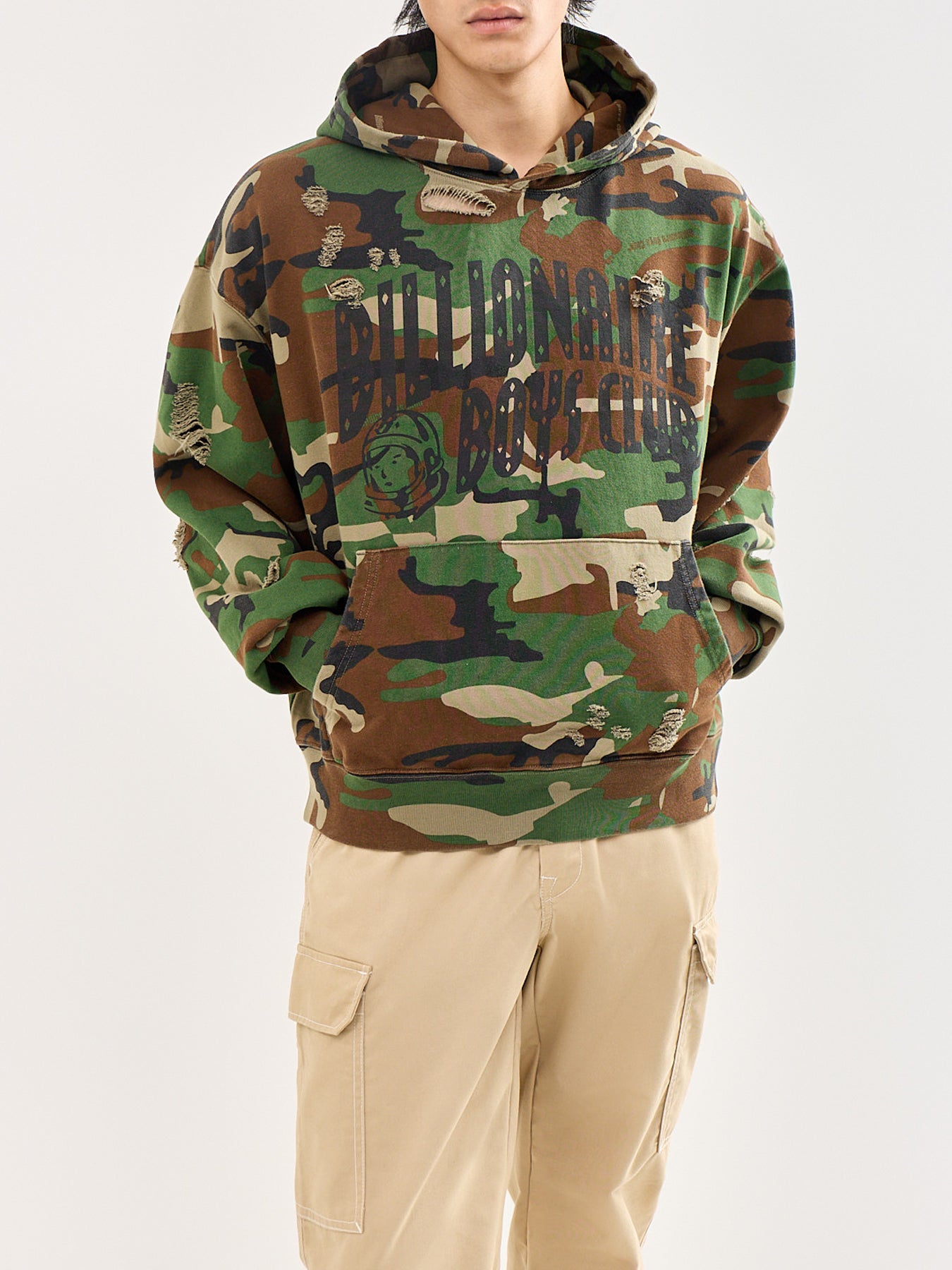 Distressed Camo Oversized Popover Hoodie Green