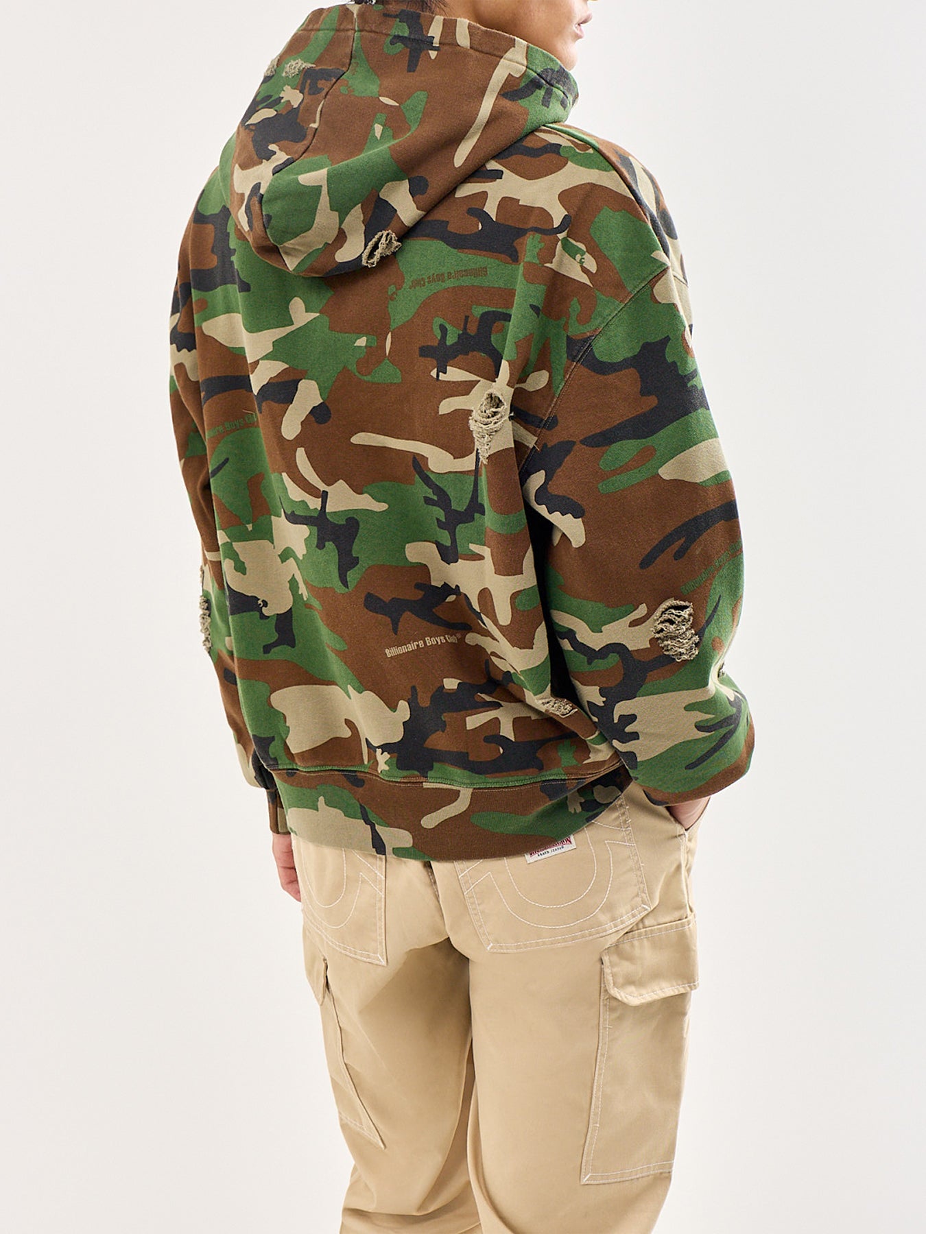 Distressed Camo Oversized Popover Hoodie Green