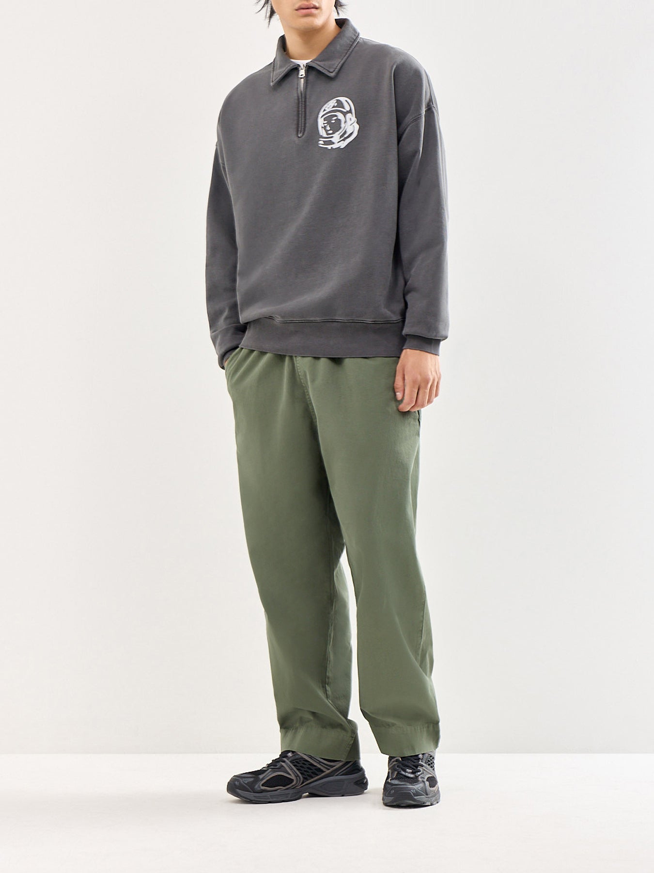 Arch Logo Washed Quarter Zip Sweatshirt Grey