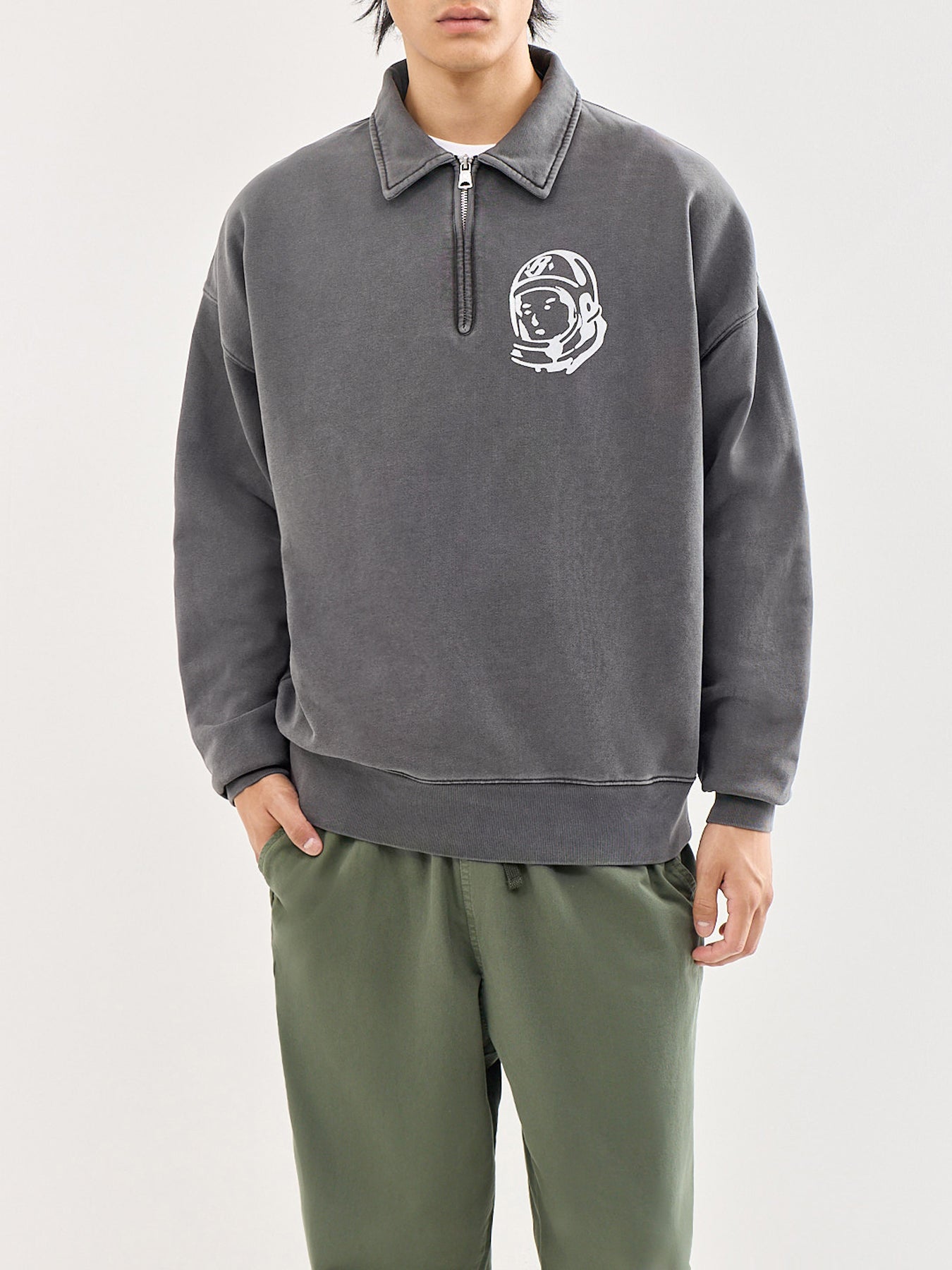 Arch Logo Washed Quarter Zip Sweatshirt Grey