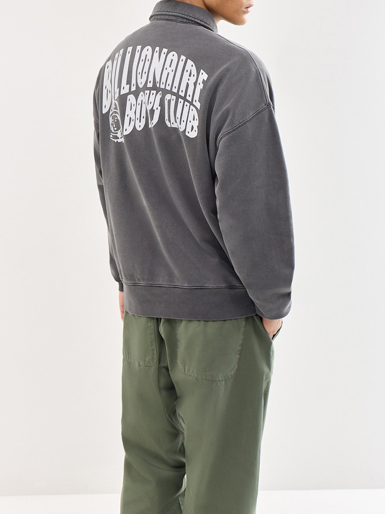 Arch Logo Washed Quarter Zip Sweatshirt Grey