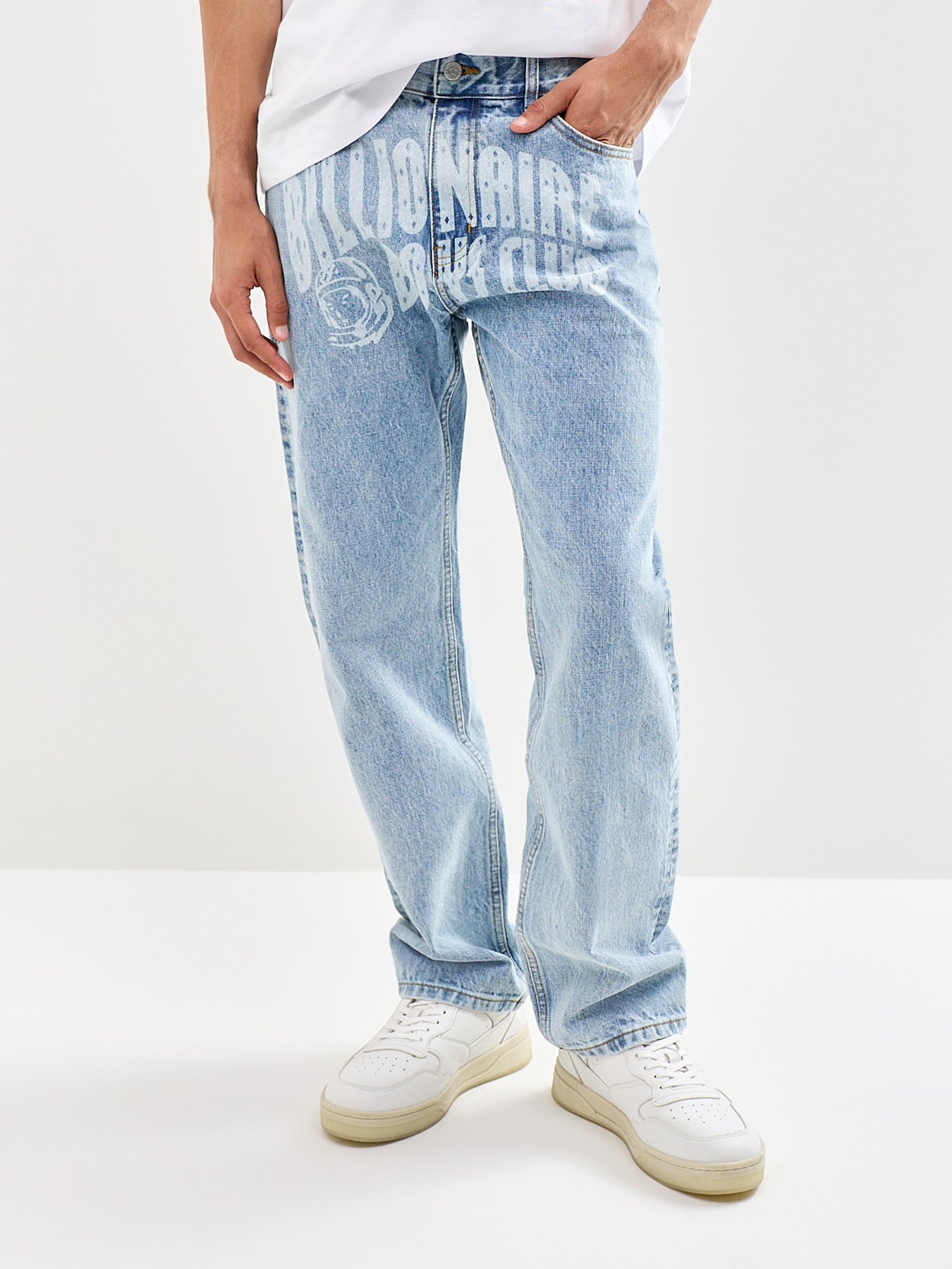Faded Arch Logo Denim Jeans Blue