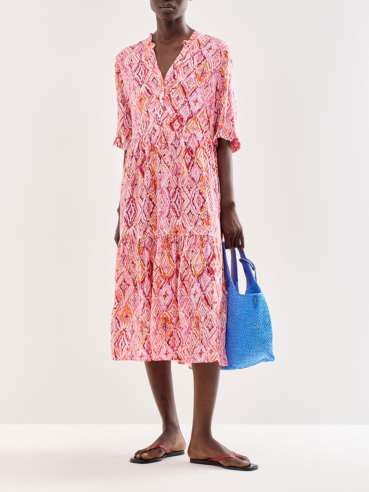 Frill Calf Length Dress Pink