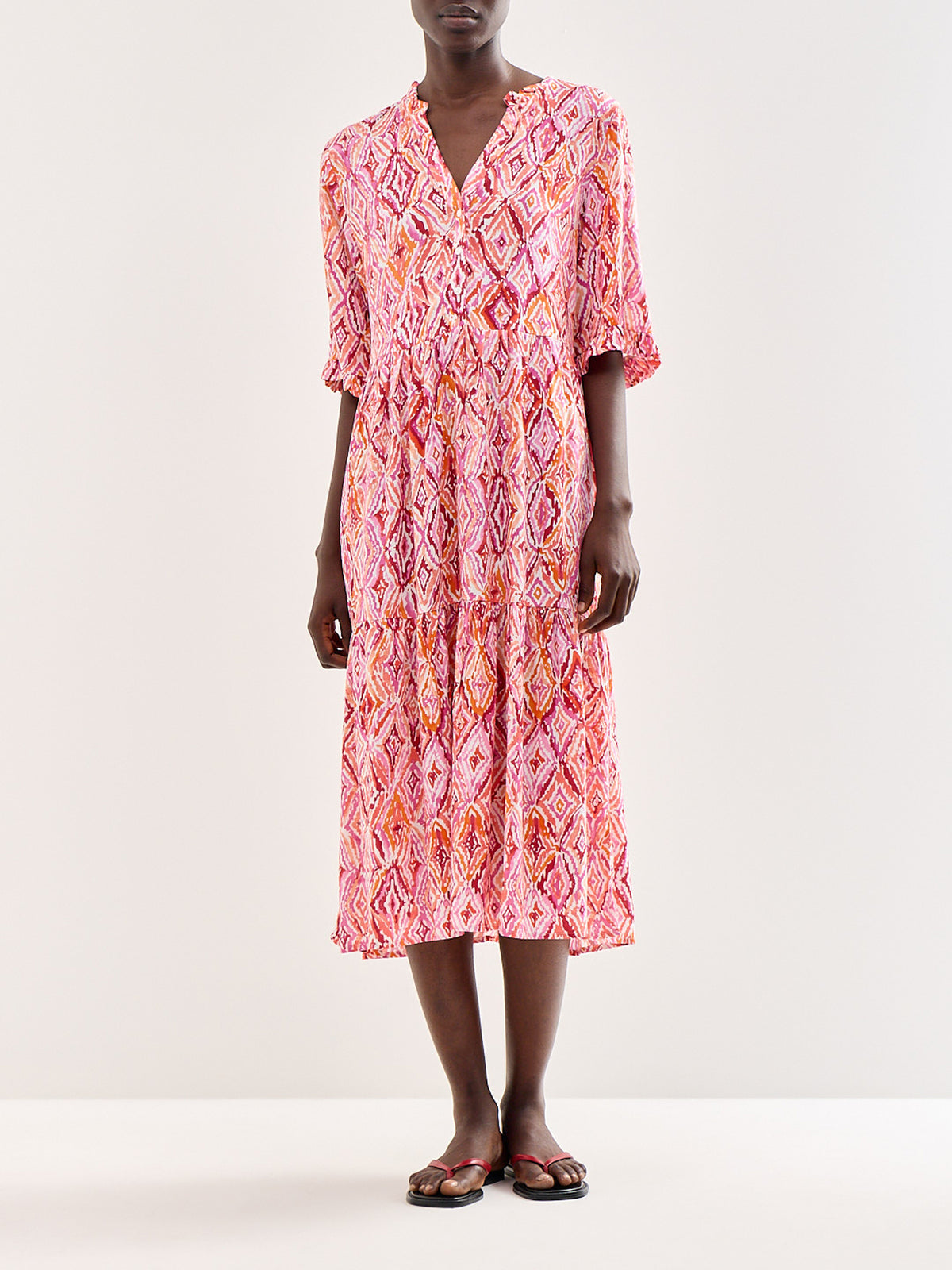 Frill Calf Length Dress Pink