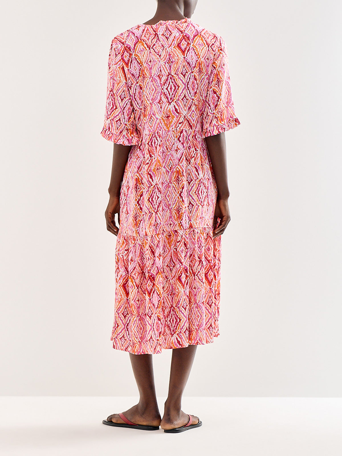 Frill Calf Length Dress Pink
