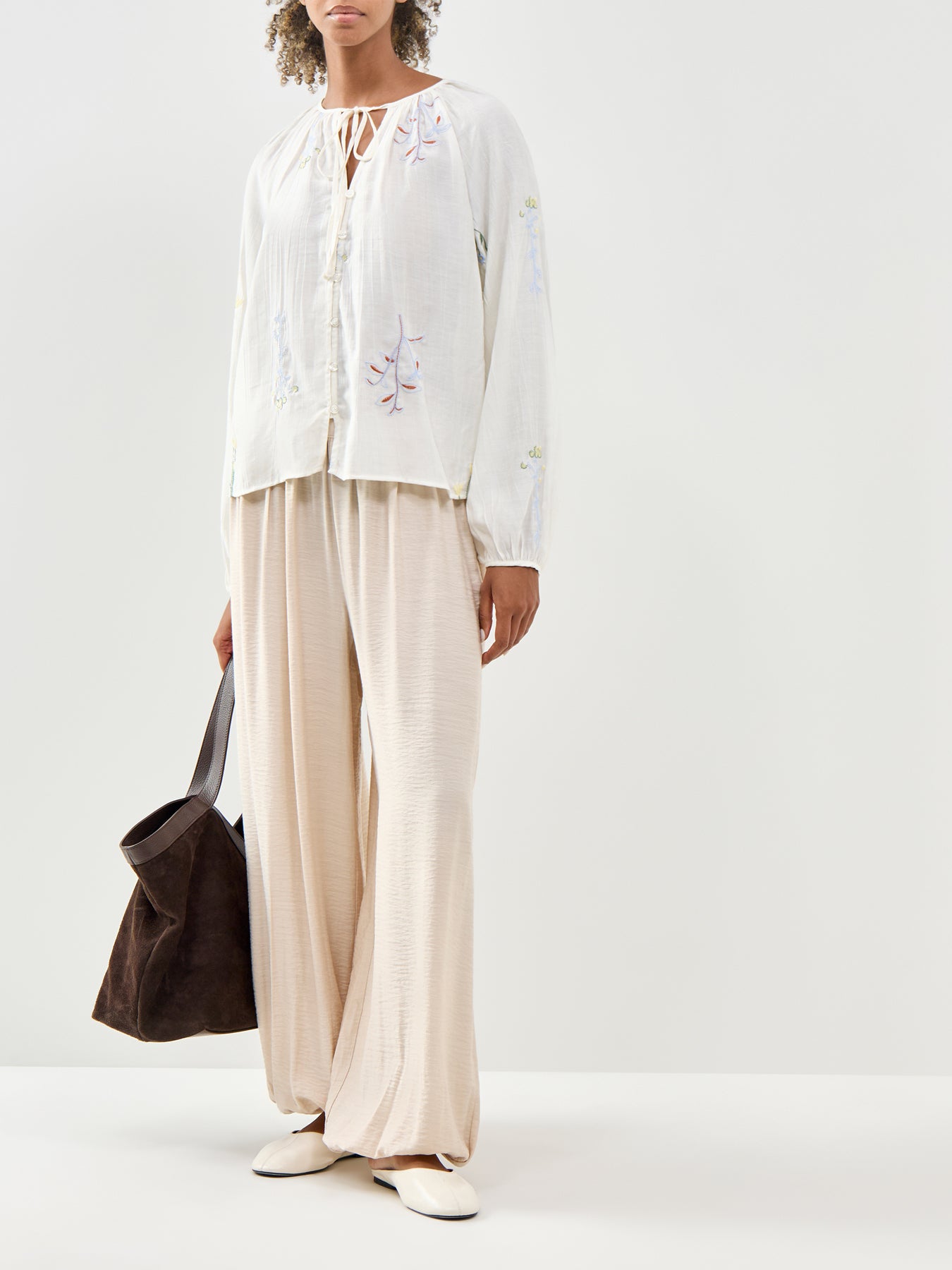 Lina Embroidered Long Sleeve Blouse White