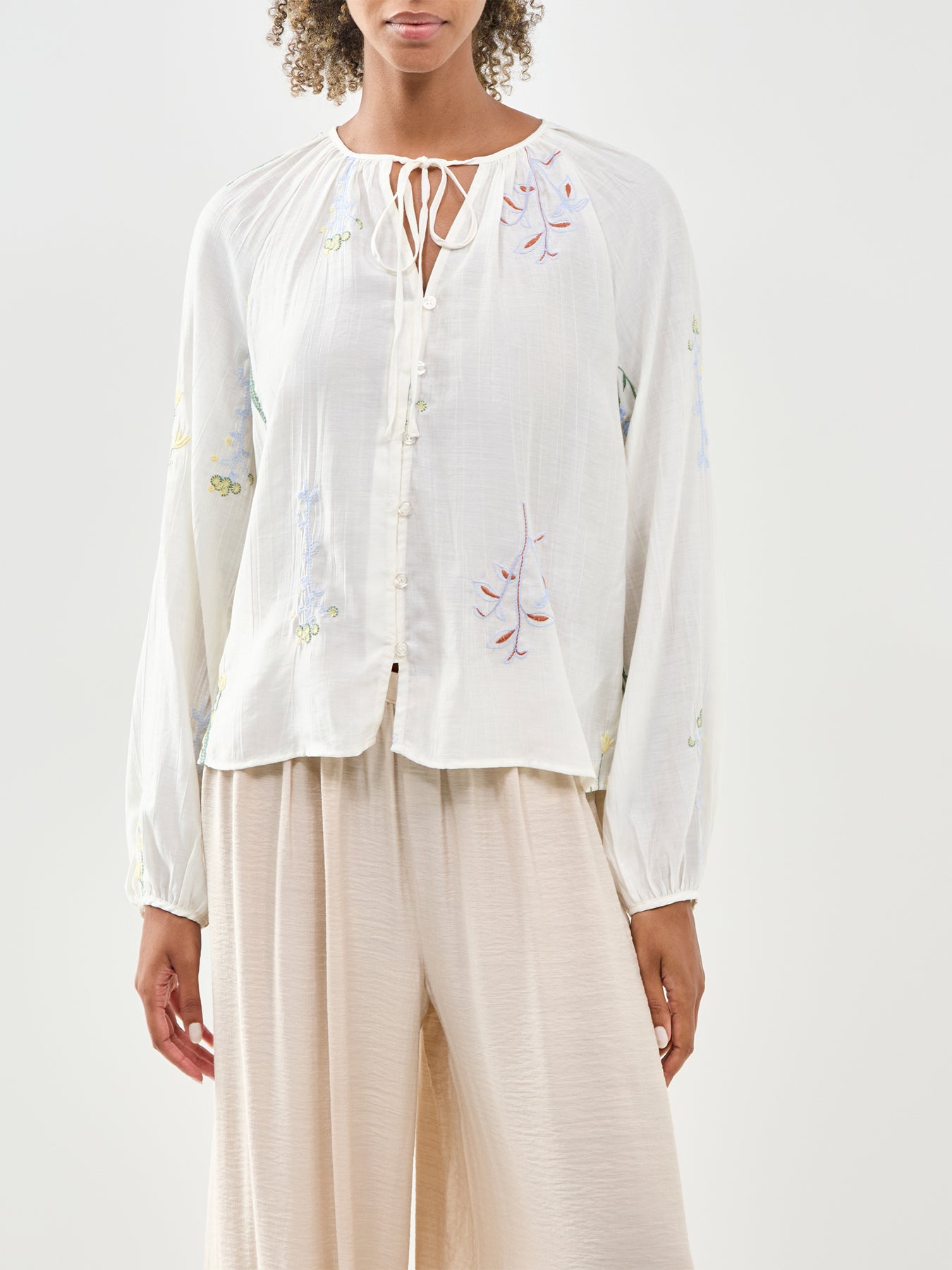 Lina Embroidered Long Sleeve Blouse White
