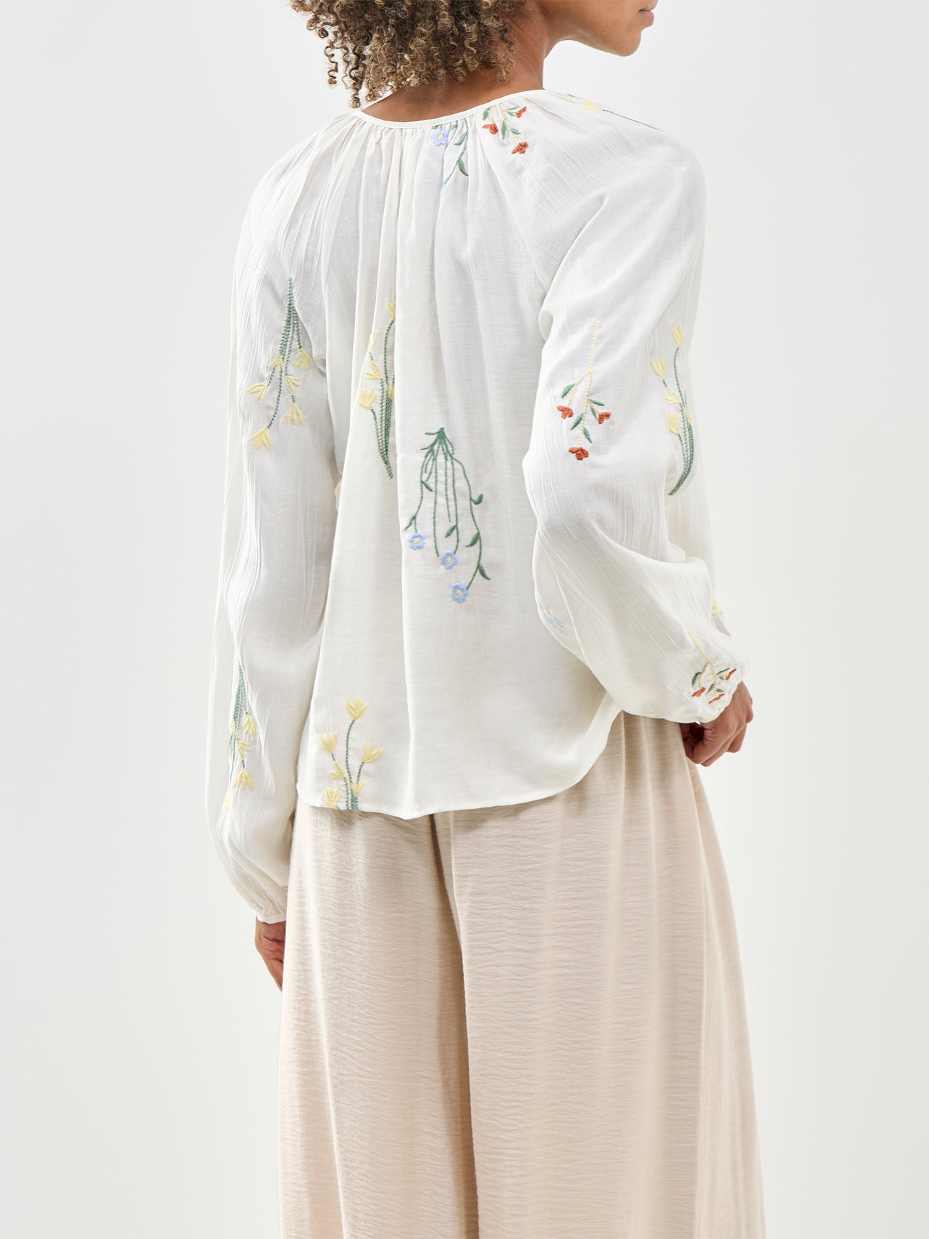 Lina Embroidered Long Sleeve Blouse White