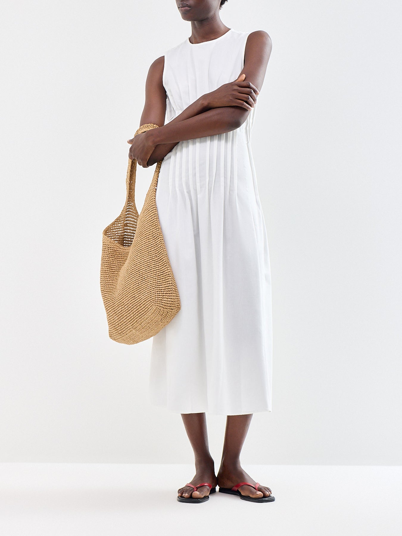 Tabia Sleeveless Pleated Dress White
