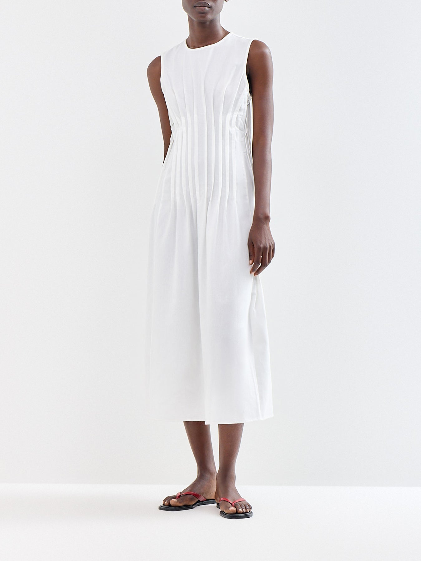 Tabia Sleeveless Pleated Dress White