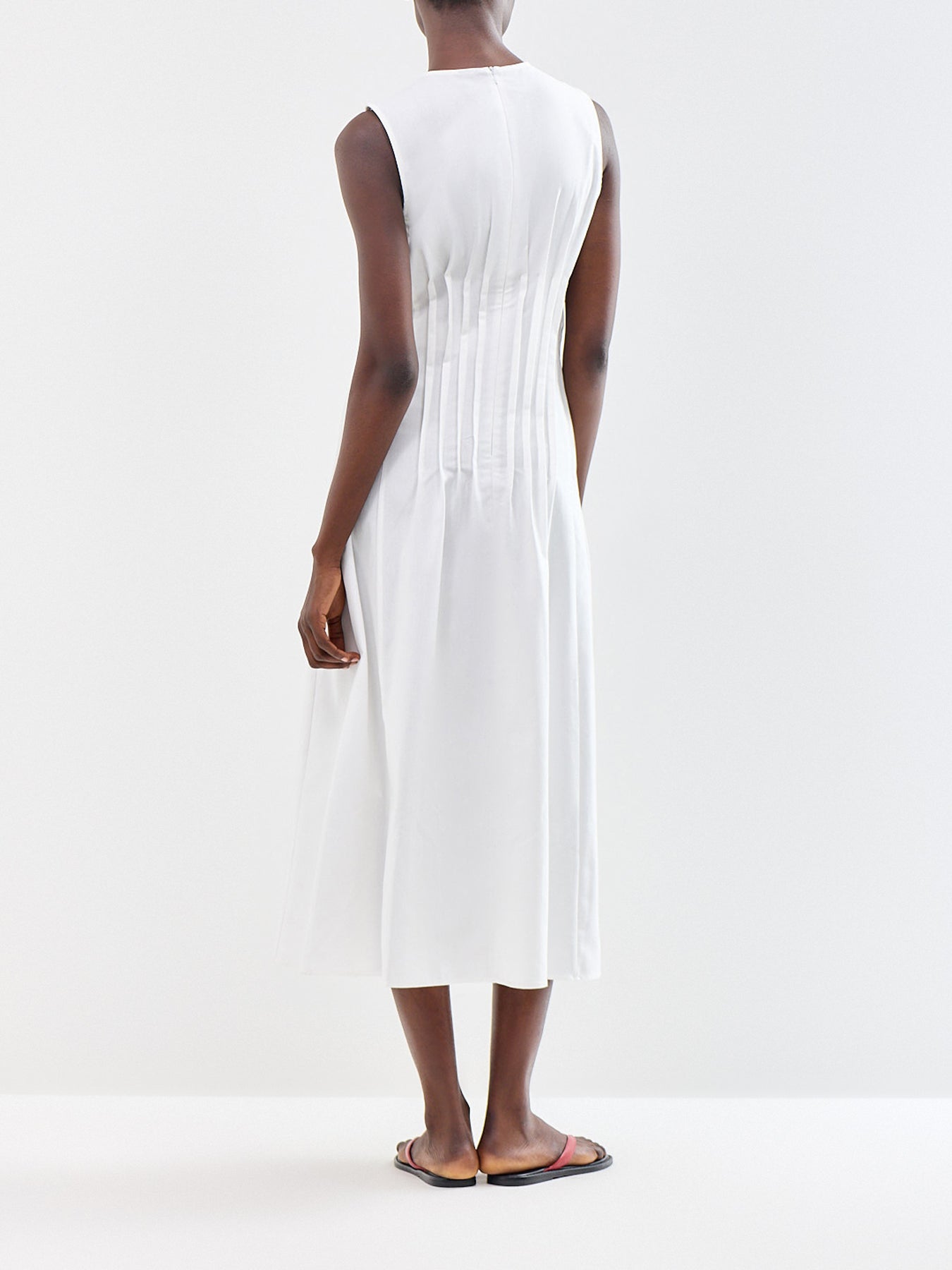 Tabia Sleeveless Pleated Dress White