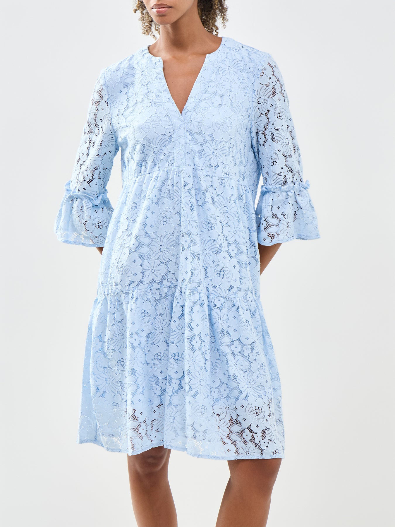 Honey Lace V-Neck Tunic Dress Blue