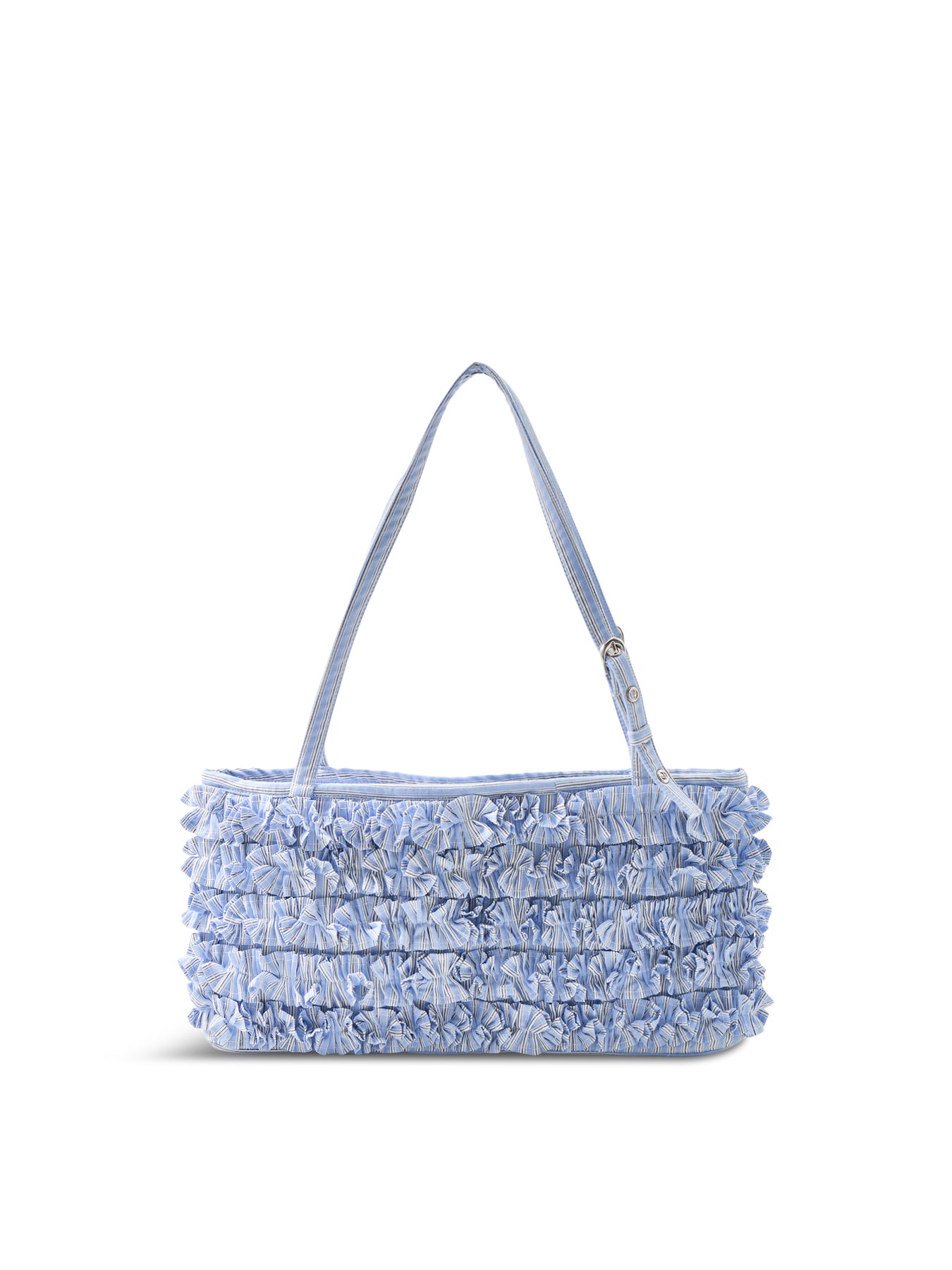 Sophia Ruffle Baguette Bag Blue Stripe
