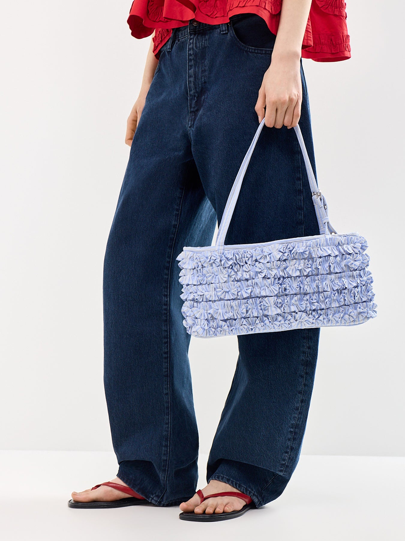 Sophia Ruffle Baguette Bag Blue Stripe