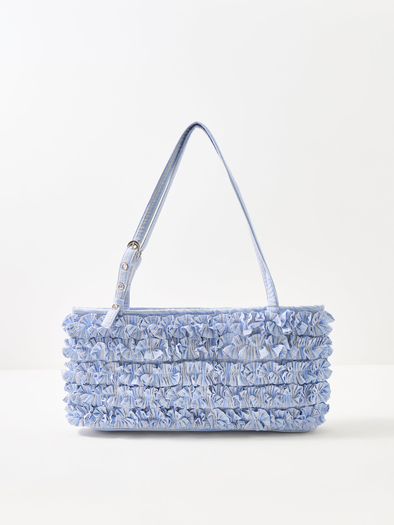 Sophia Ruffle Baguette Bag Blue Stripe