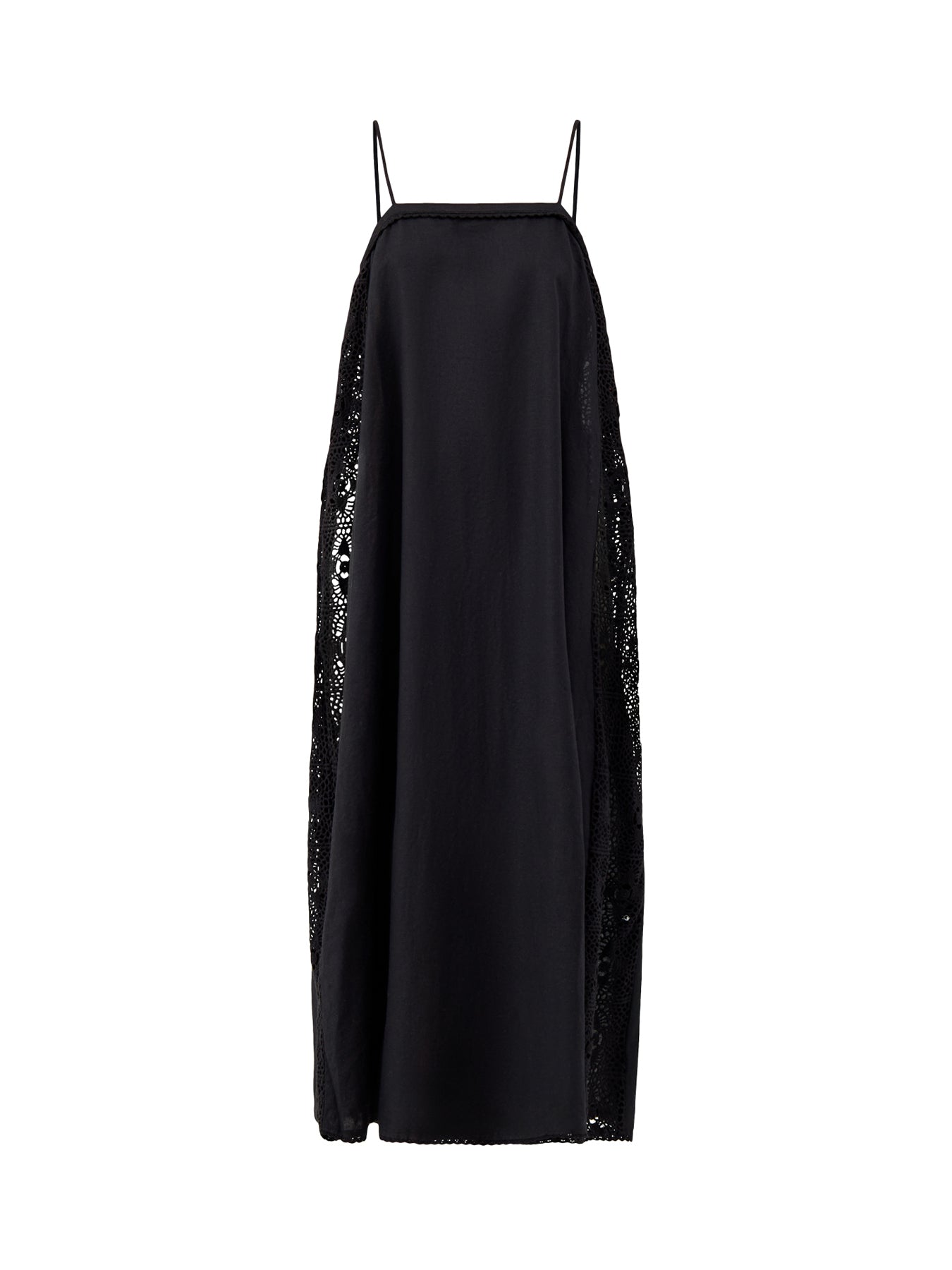 Linen Blend Lace Maxi Dress Black