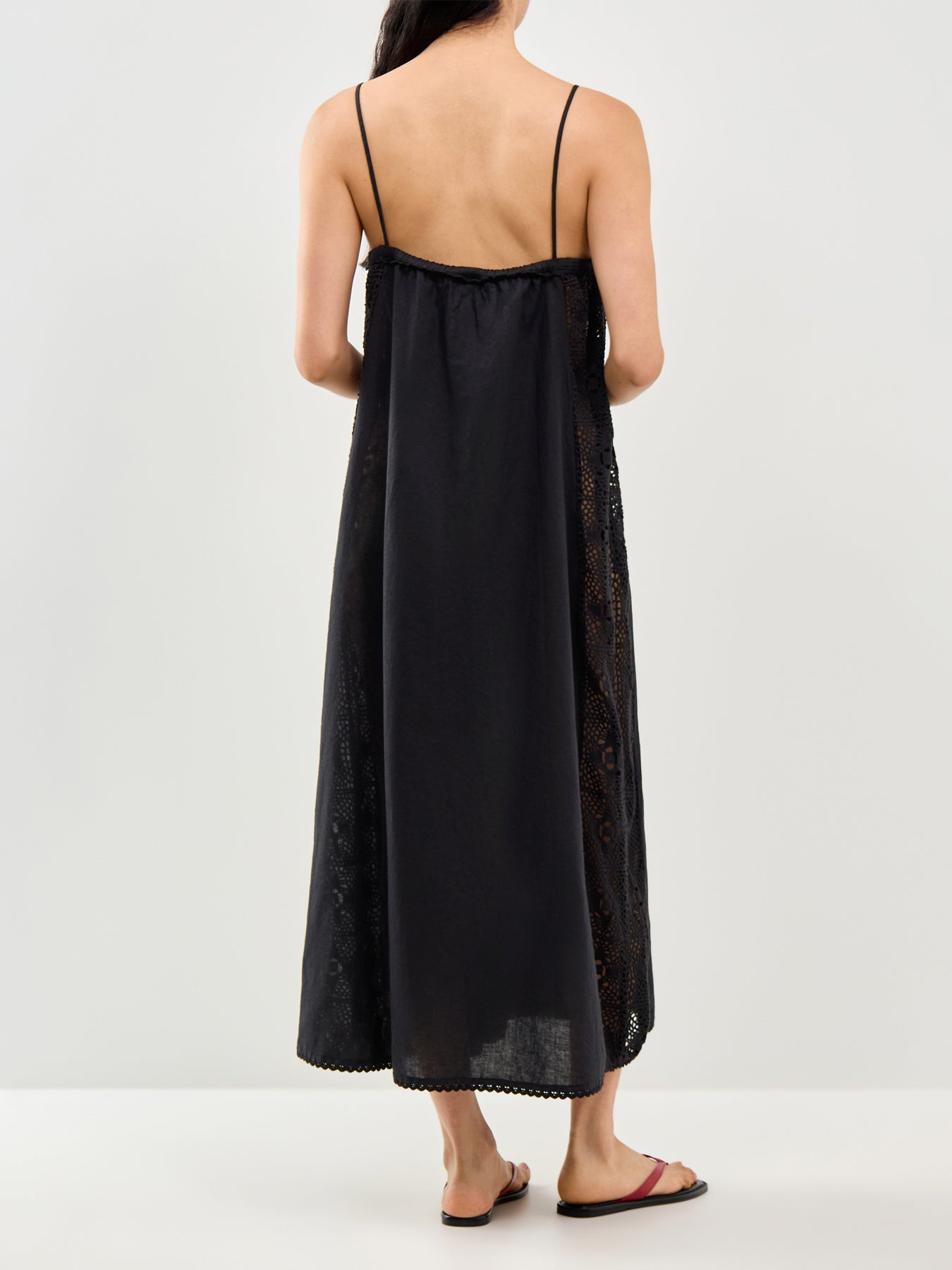 Linen Blend Lace Maxi Dress Black