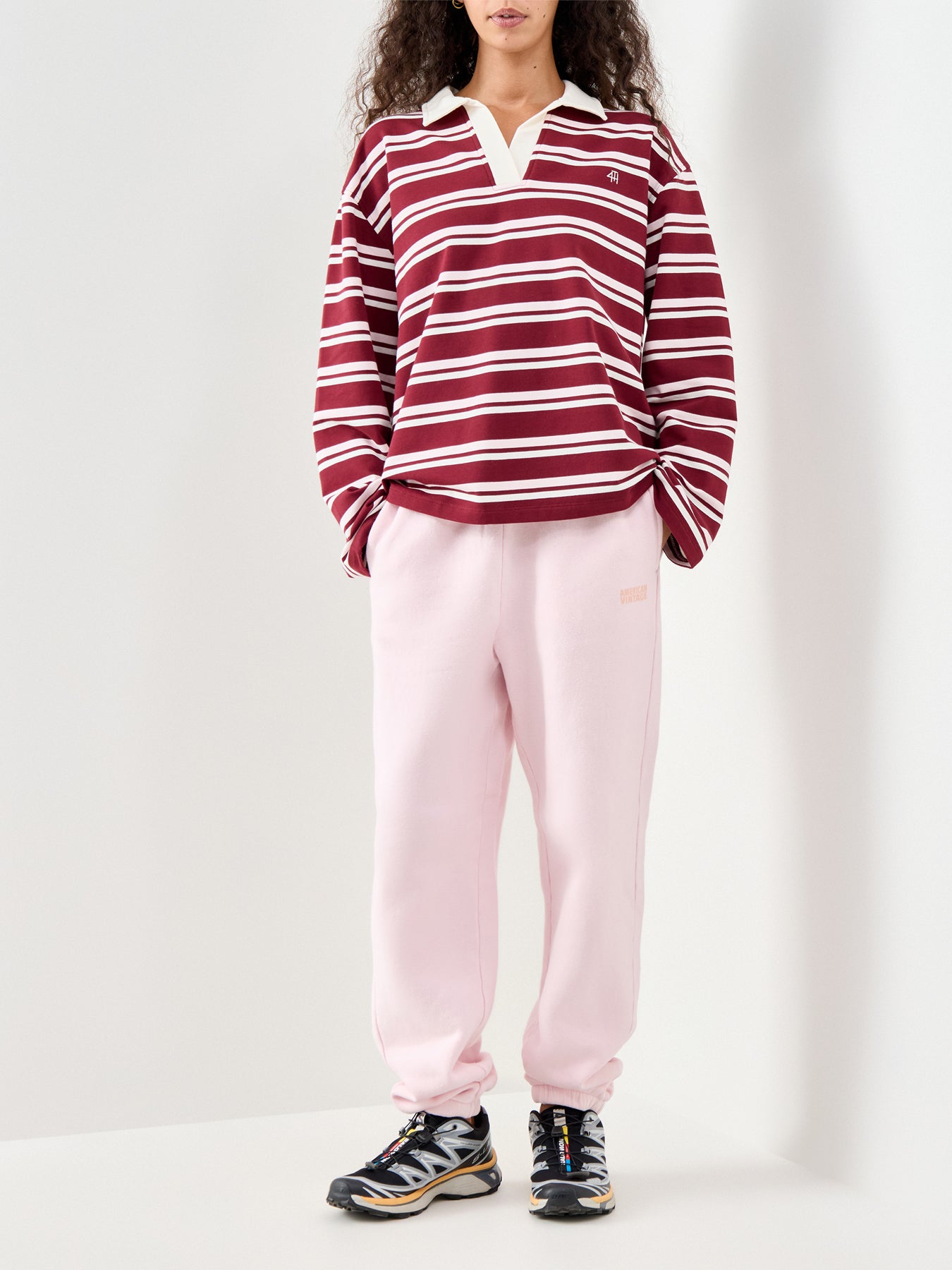 Hailey Stripe Rugby Top Burgundy