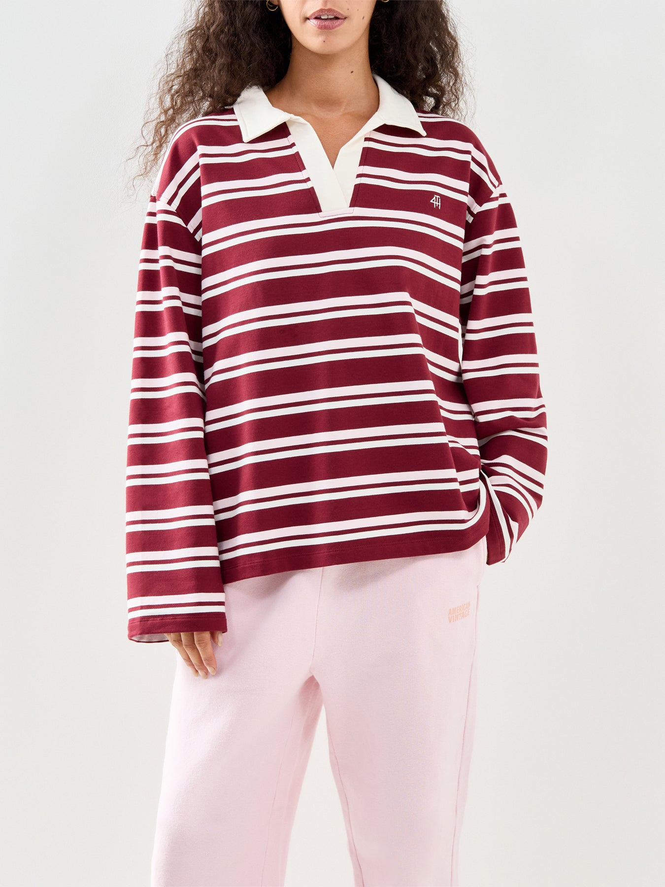 Hailey Stripe Rugby Top Burgundy