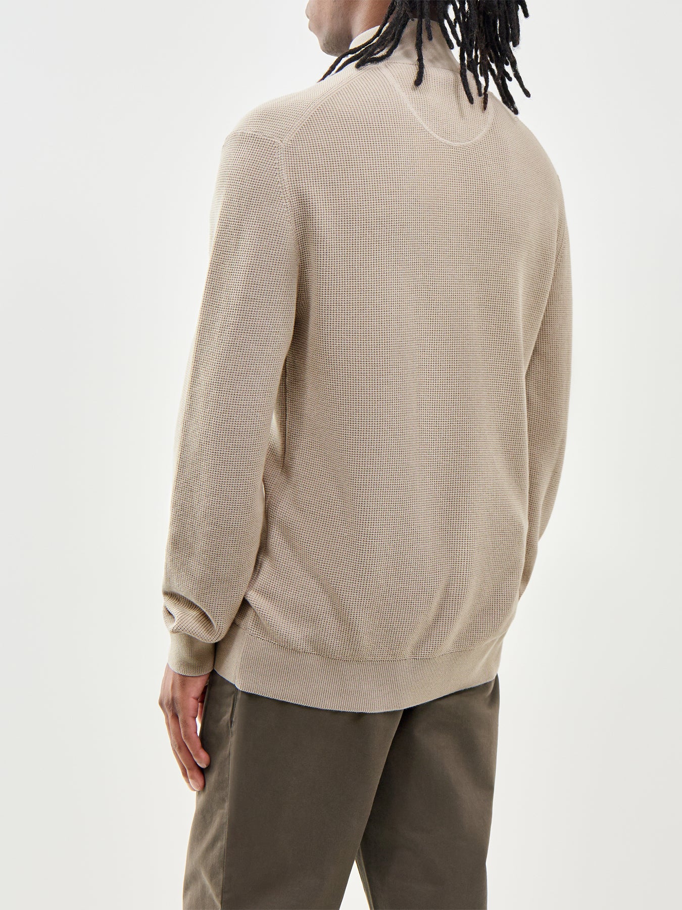 Micro Textured Cotton Half Zip Jumper Beige