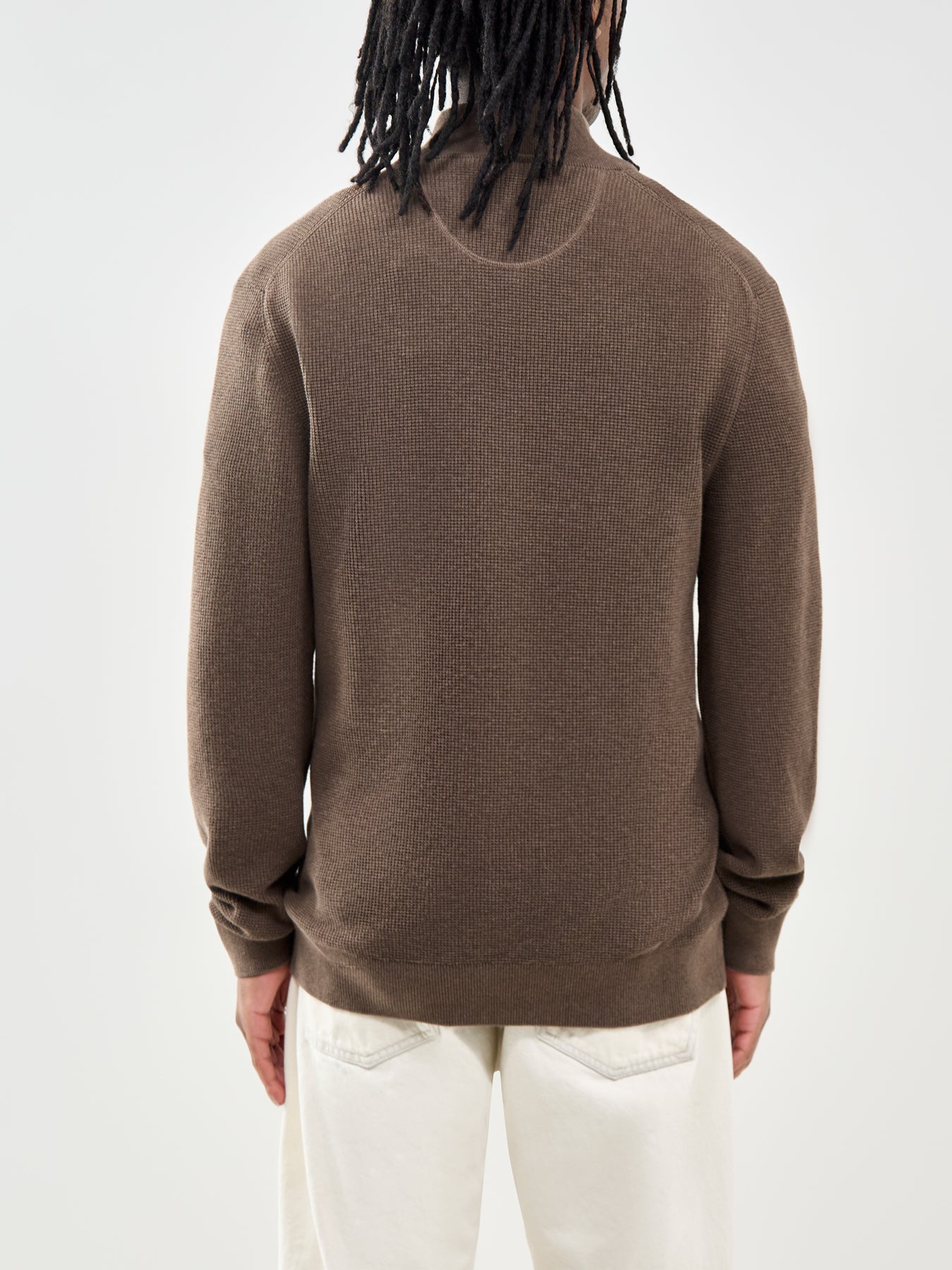 Micro Textured Cotton Half Zip Jumper Brown