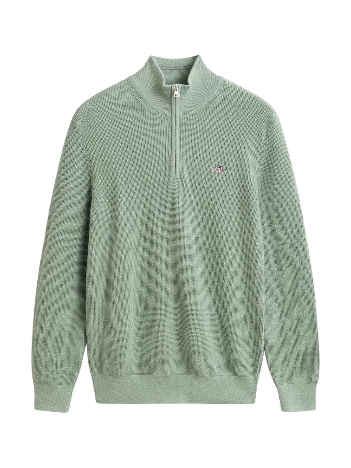 Micro Textured Cotton Half Zip Jumper Green
