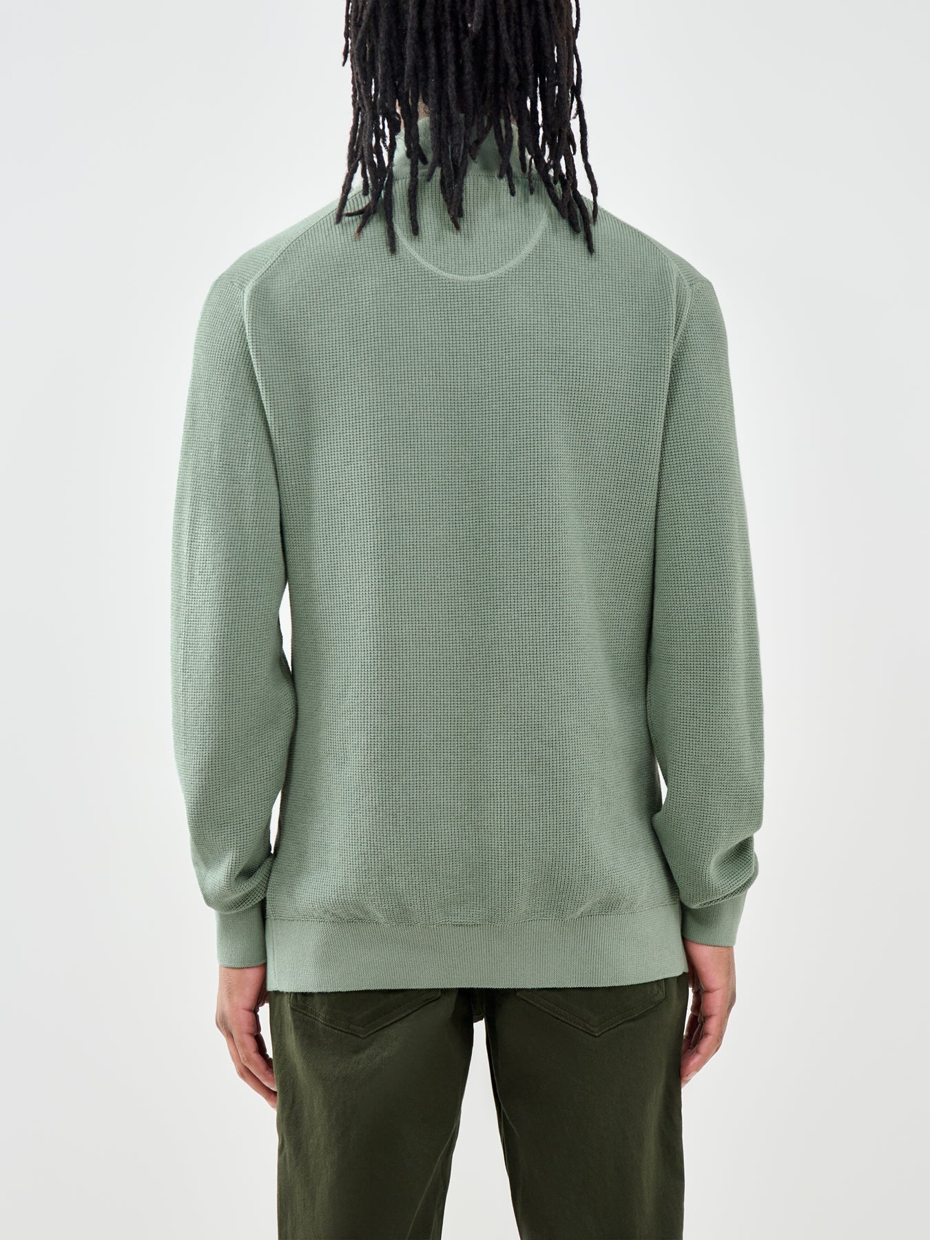 Micro Textured Cotton Half Zip Jumper Green
