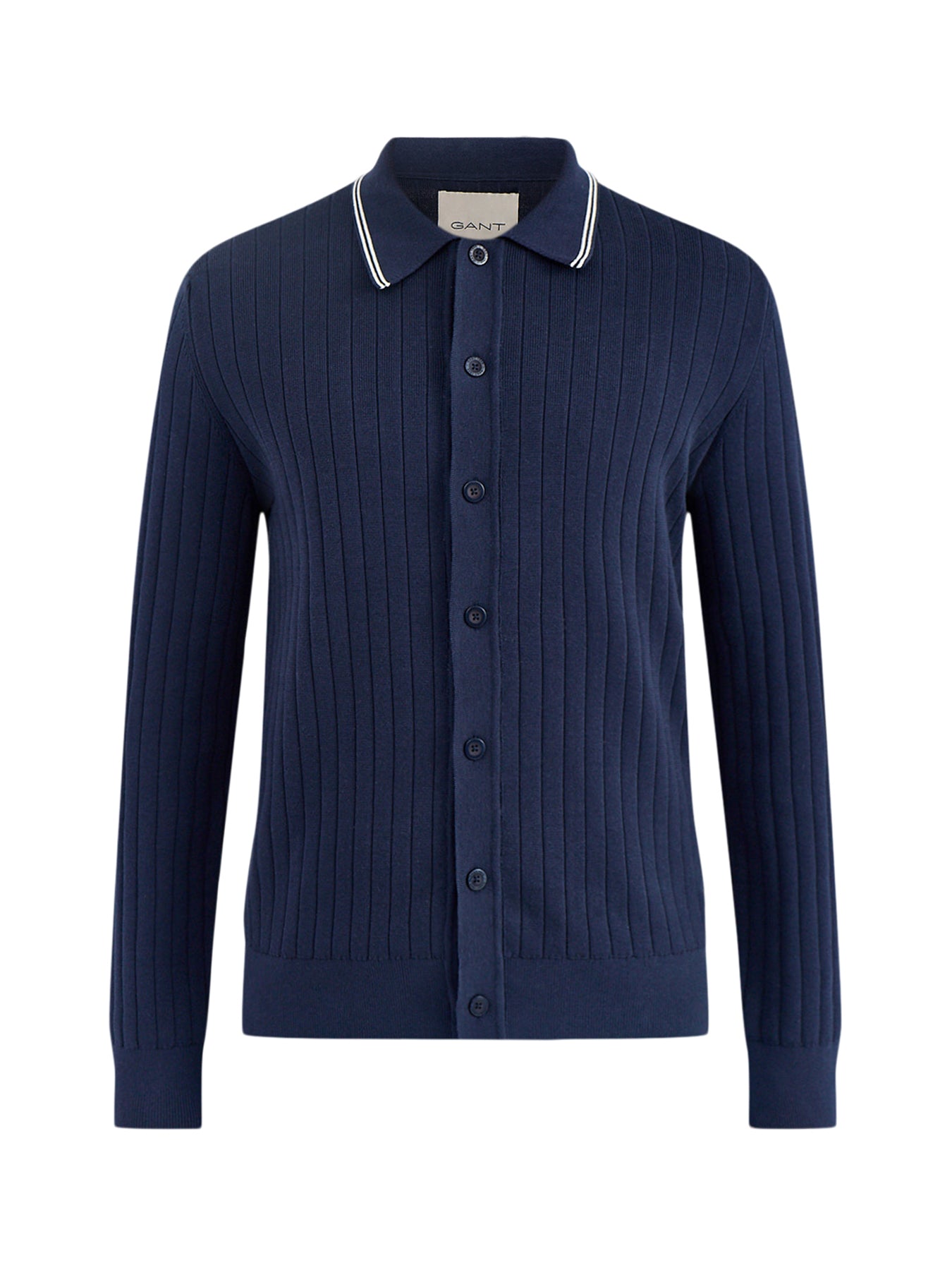 Cotton Rib Polo Cardigan Navy