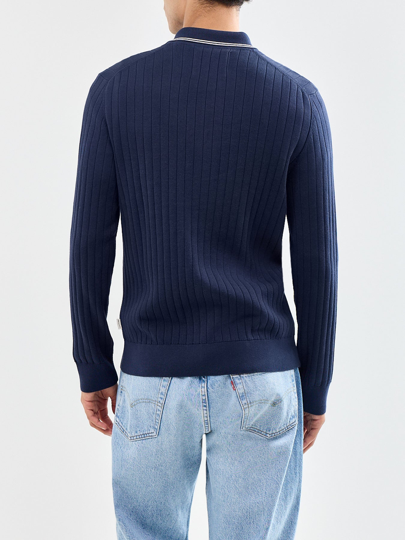 Cotton Rib Polo Cardigan Navy
