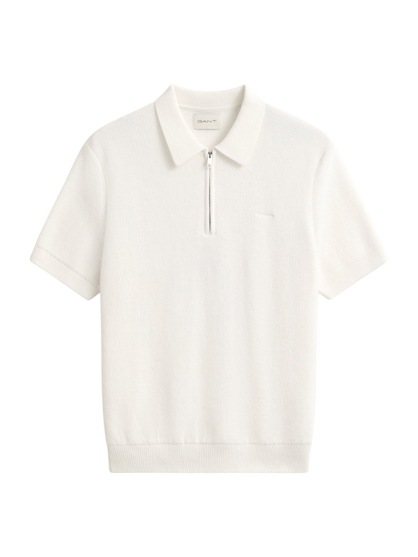 Cotton Rib Half Zip Polo Shirt White