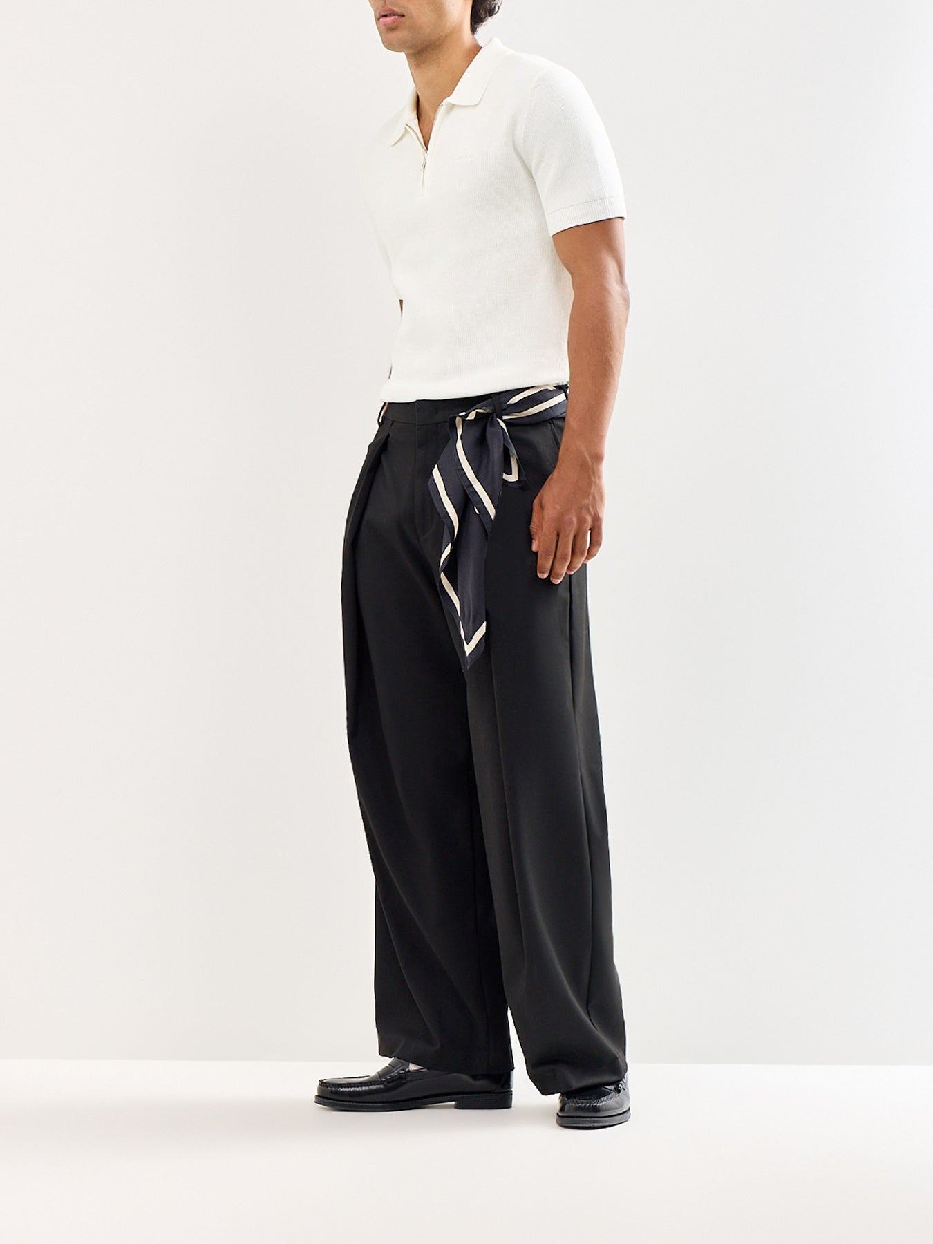 Cotton Rib Half Zip Polo Shirt White