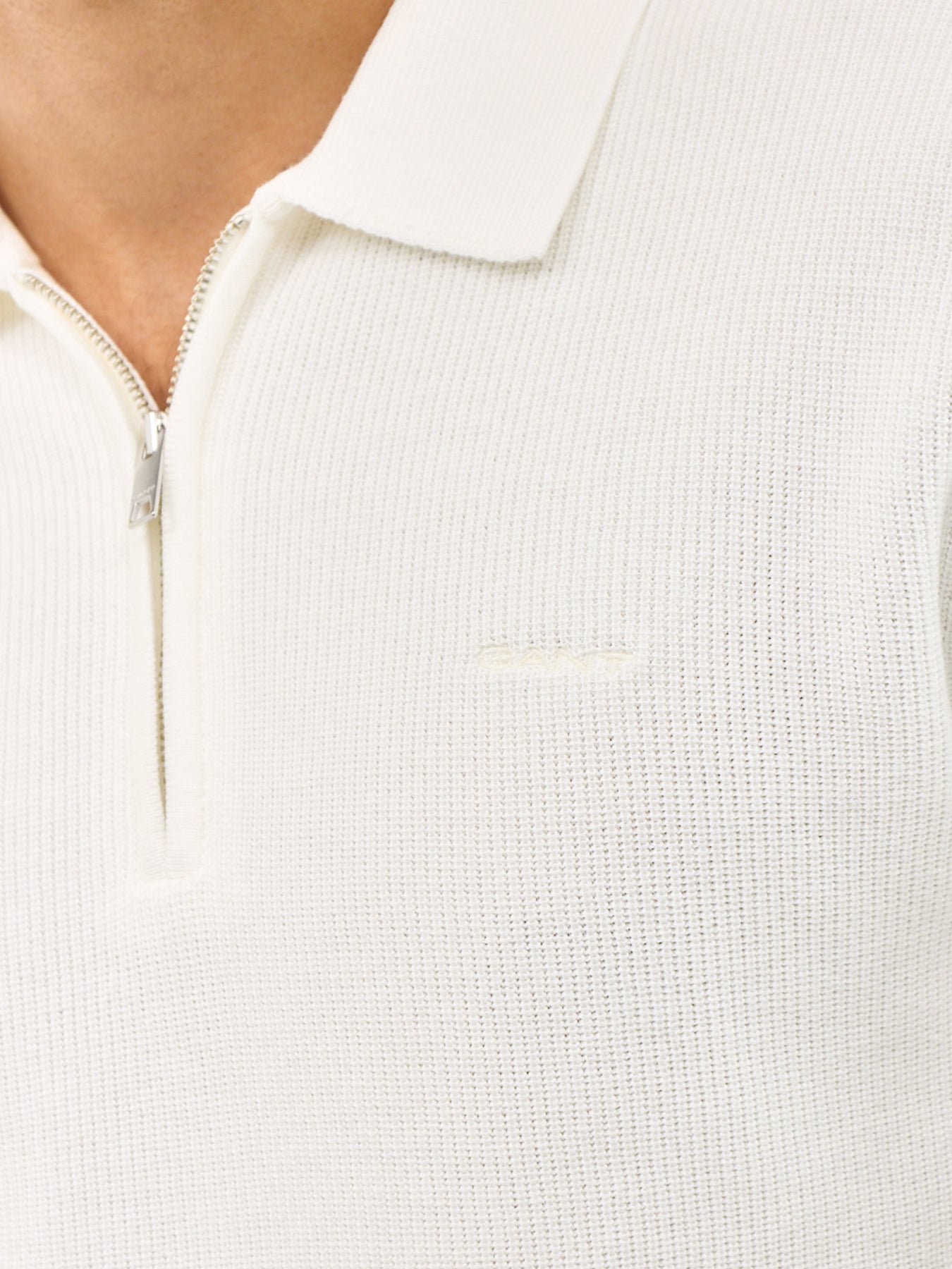 Cotton Rib Half Zip Polo Shirt White