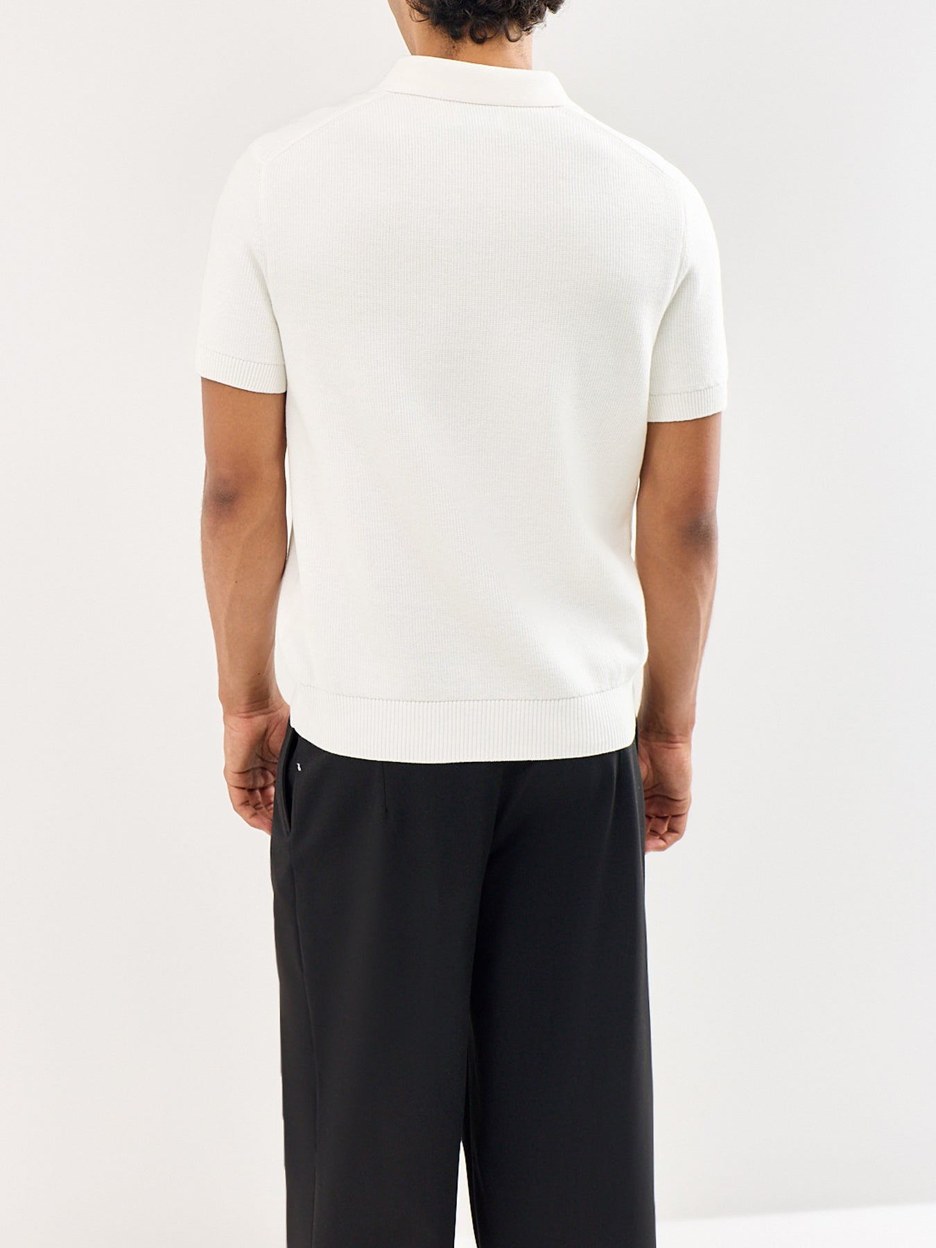 Cotton Rib Half Zip Polo Shirt White