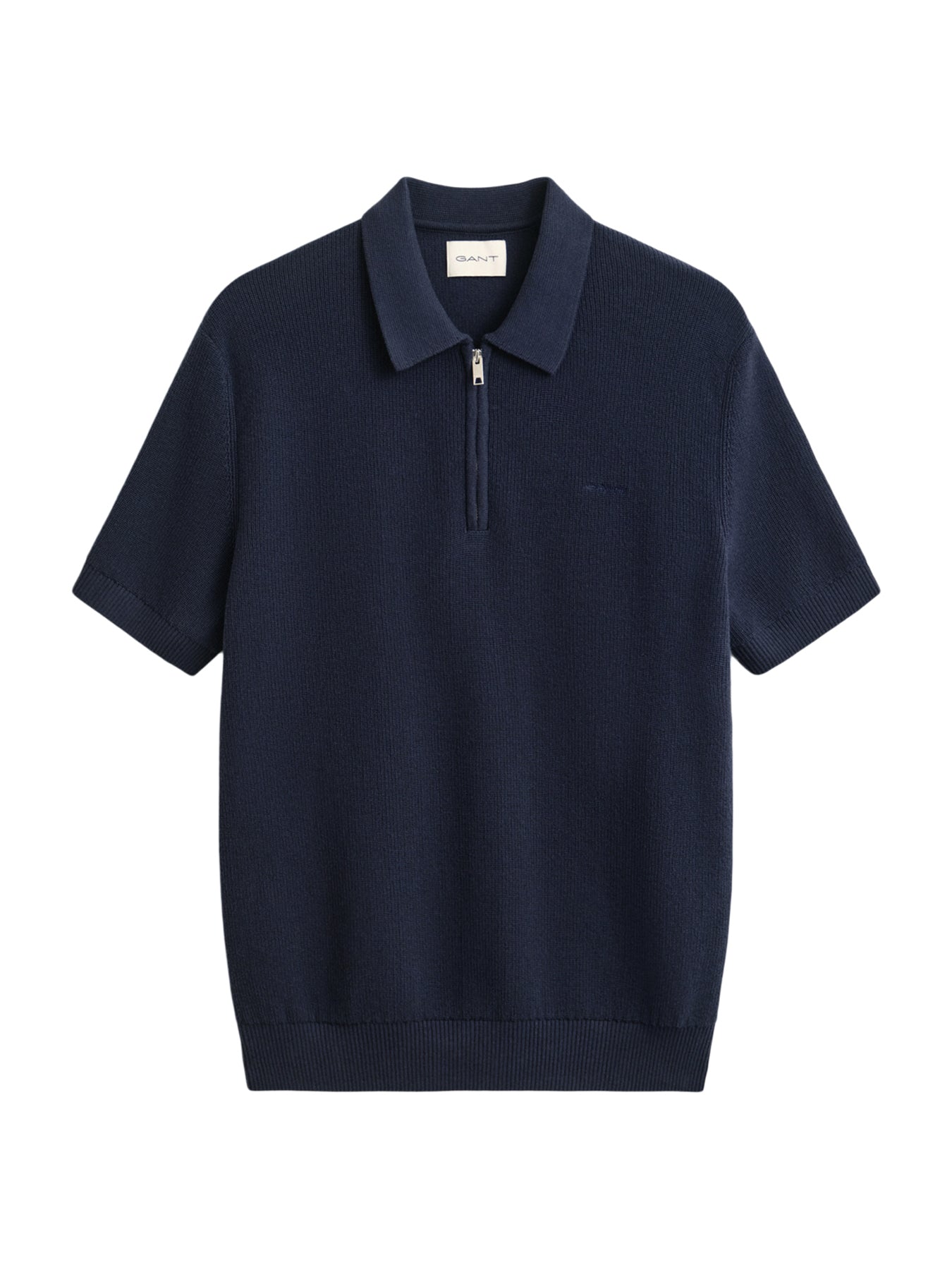 Cotton Rib Half Zip Polo Shirt Navy