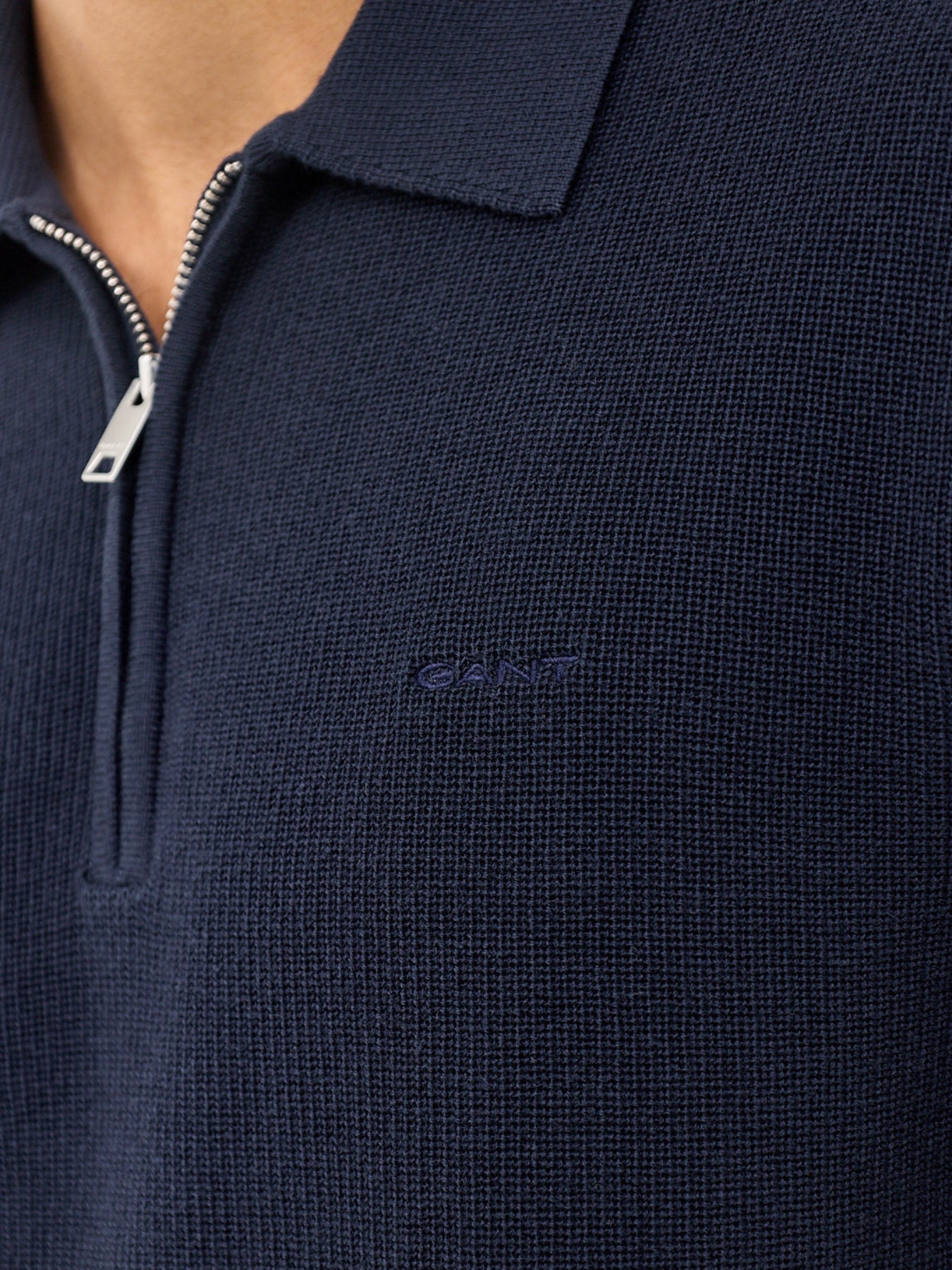 Cotton Rib Half Zip Polo Shirt Navy
