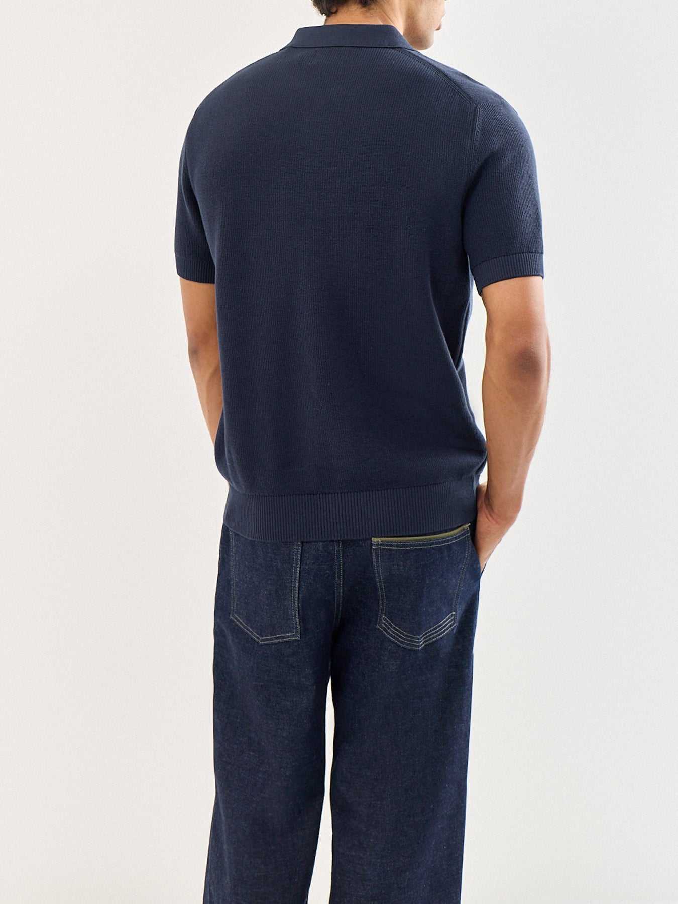 Cotton Rib Half Zip Polo Shirt Navy