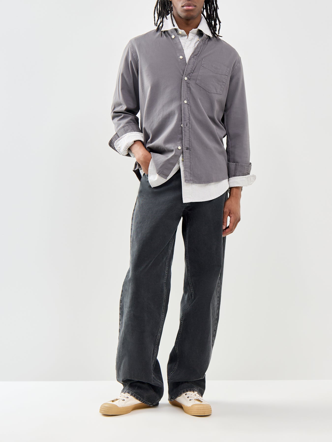 Garment Dyed Twill Long Sleeve Shirt Grey