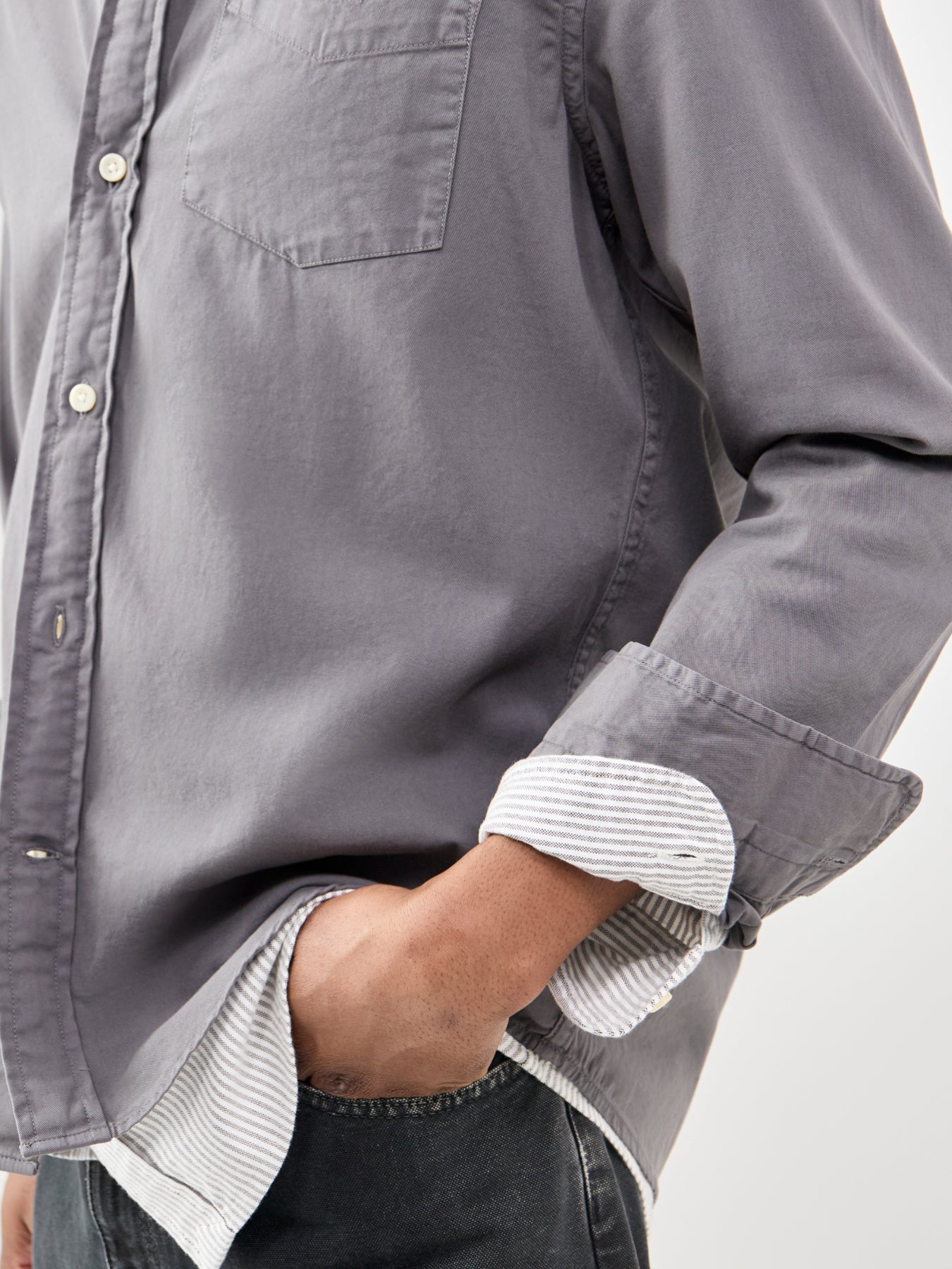 Garment Dyed Twill Long Sleeve Shirt Grey