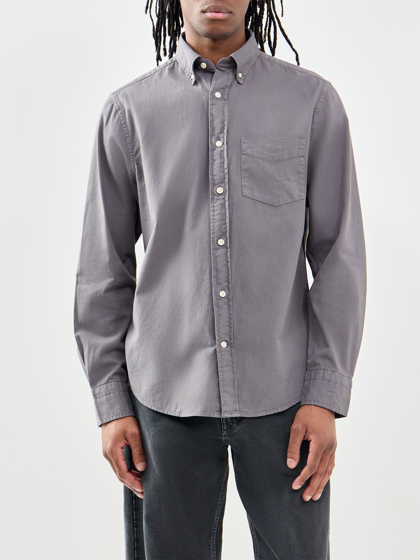 Garment Dyed Twill Long Sleeve Shirt Grey