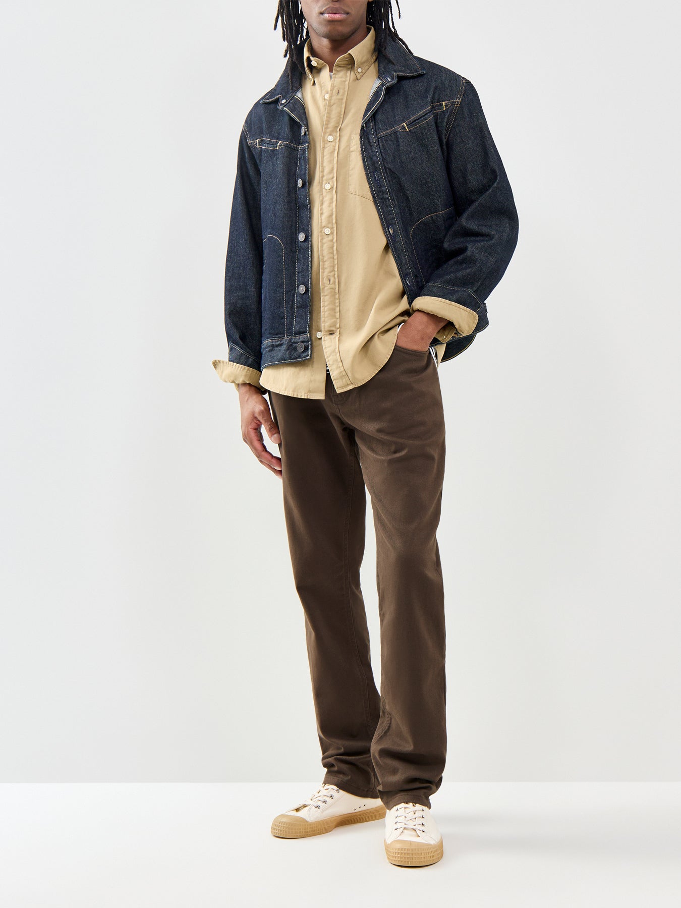 Garment Dyed Twill Long Sleeve Shirt Beige